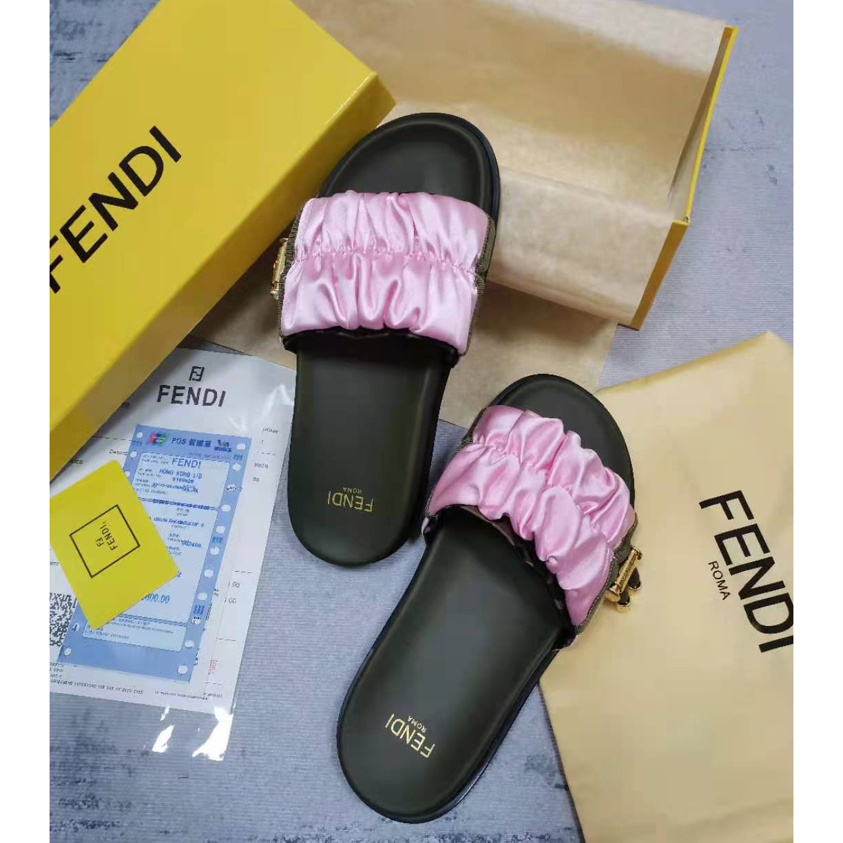 Fendi Fendi Feel Pink Satin Slides - EUR FASHION