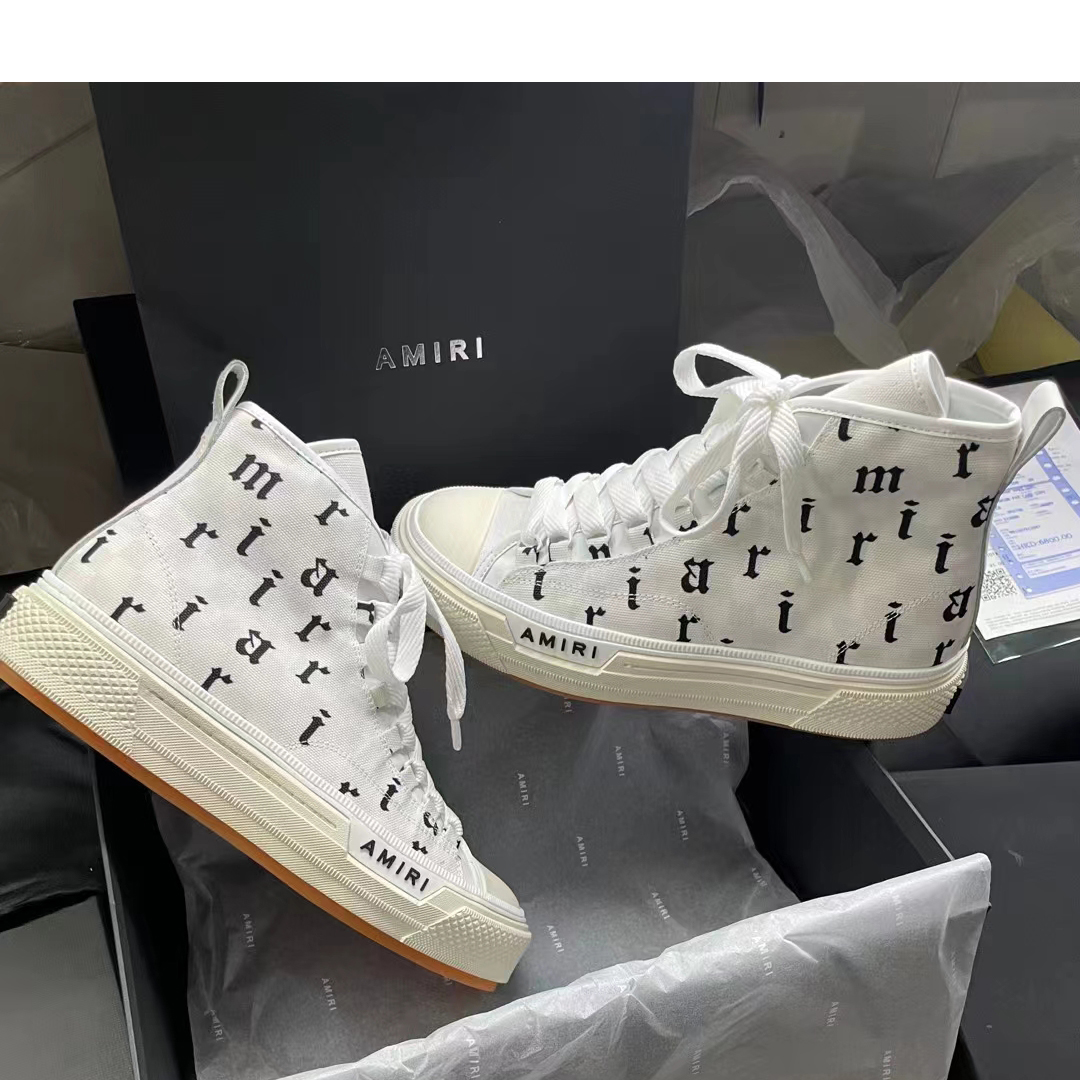 Amiri Logo-Print Canvas High-Top Sneakers - EUR FASHION