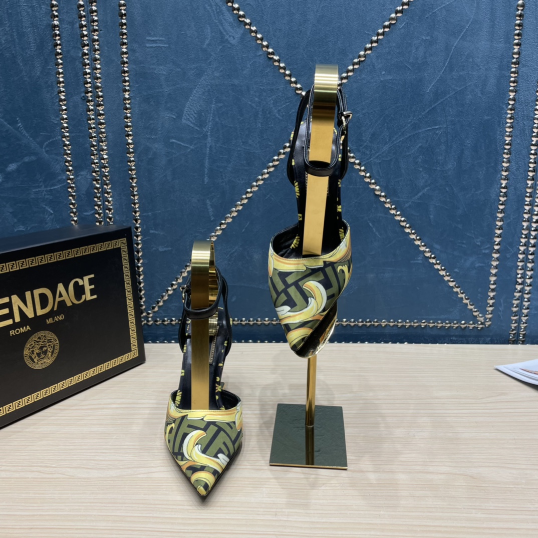 Fendi x Versace Fendace Printed Silk High-Heeled Slingbacks - EUR FASHION