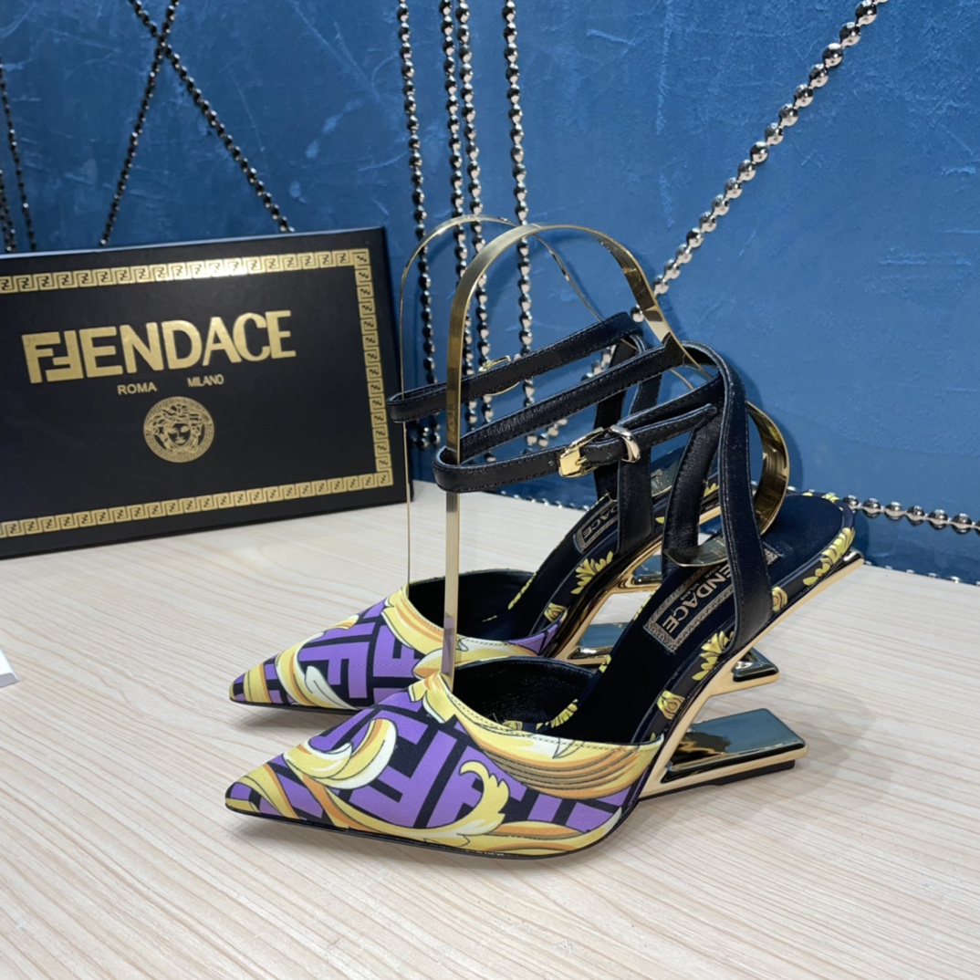 Fendi x Versace Fendace Printed Silk High-Heeled Slingbacks - EUR FASHION