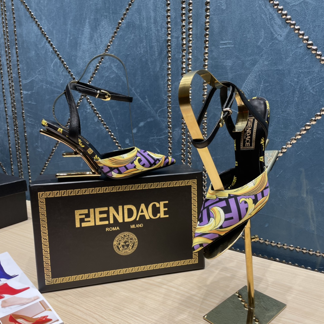 Fendi x Versace Fendace Printed Silk High-Heeled Slingbacks - EUR FASHION