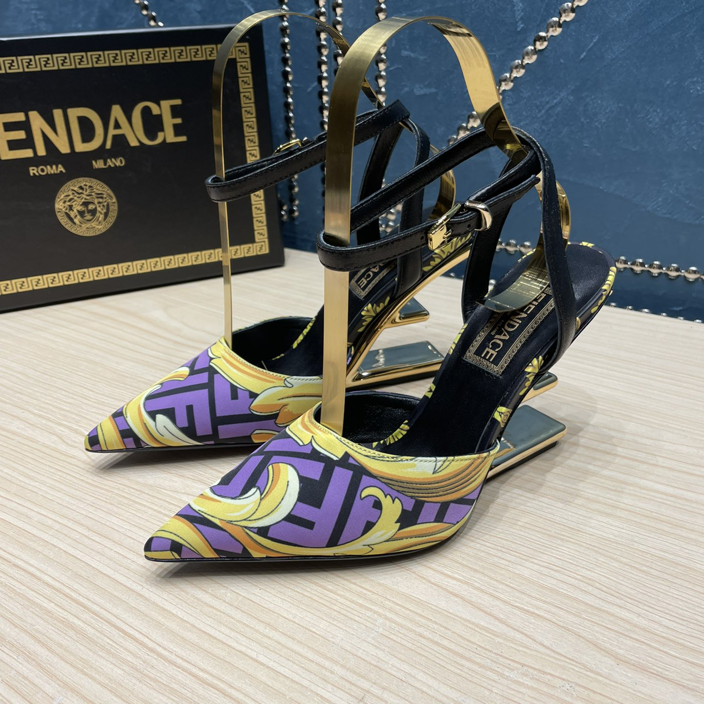 Fendi x Versace Fendace Printed Silk High-Heeled Slingbacks - EUR FASHION