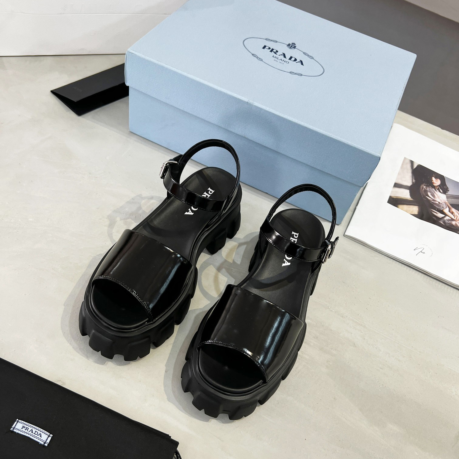 Prada Monolith Brushed Leather Sandals - EUR FASHION