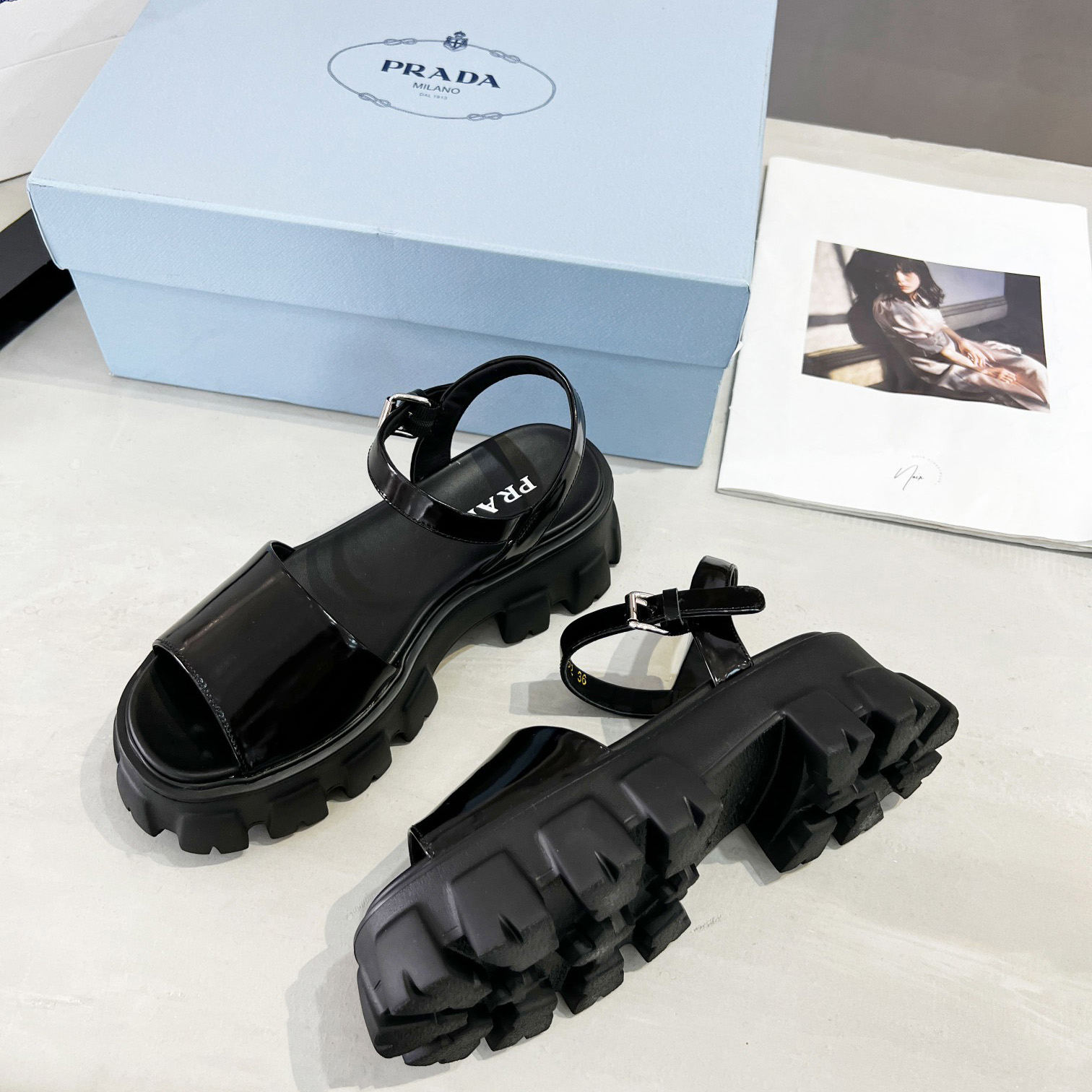 Prada Monolith Brushed Leather Sandals - EUR FASHION