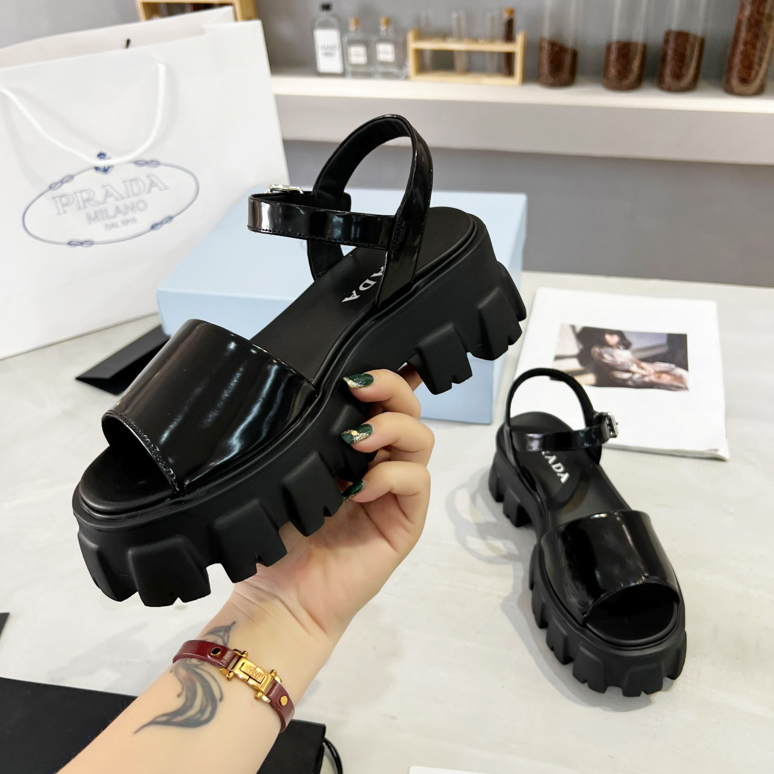 Prada Monolith Brushed Leather Sandals - EUR FASHION