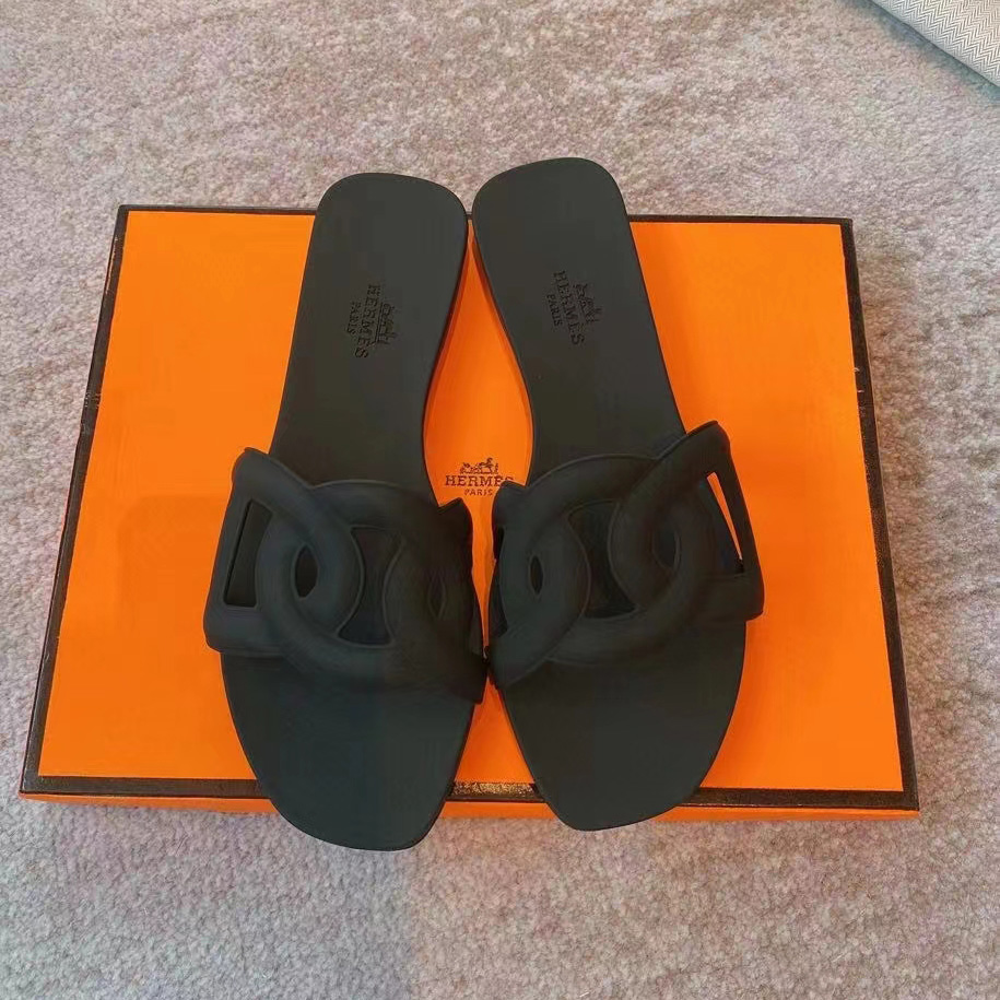 Hermes Rubber Aloha Sandals 37 Black - EUR FASHION