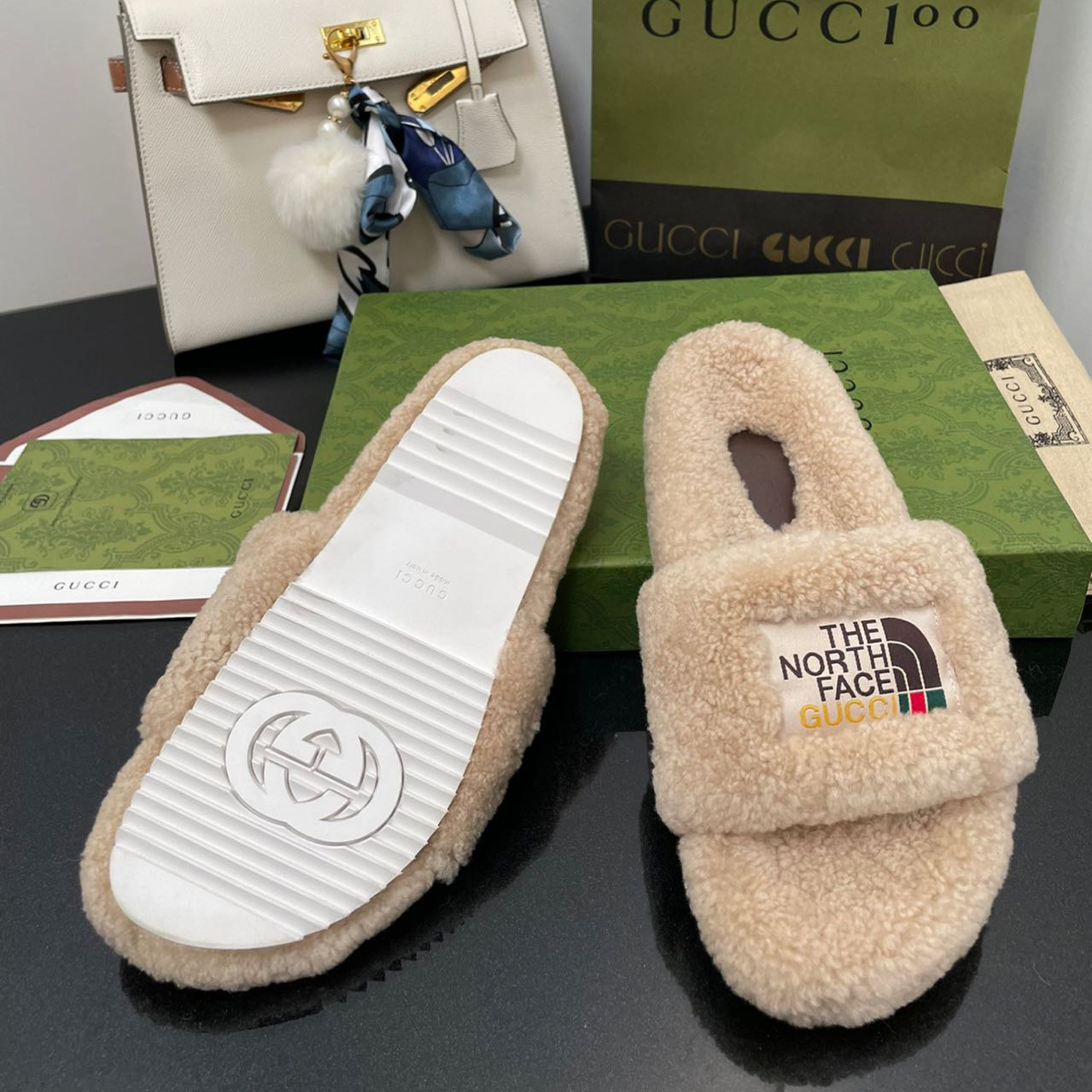 Gucci x The North Face Women's Slide Sandal With Wool - EUR FASHION