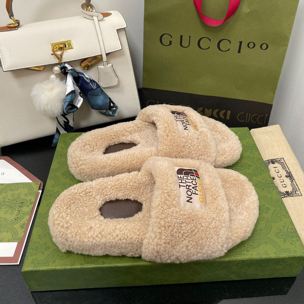 Gucci x The North Face Women's Slide Sandal With Wool - EUR FASHION