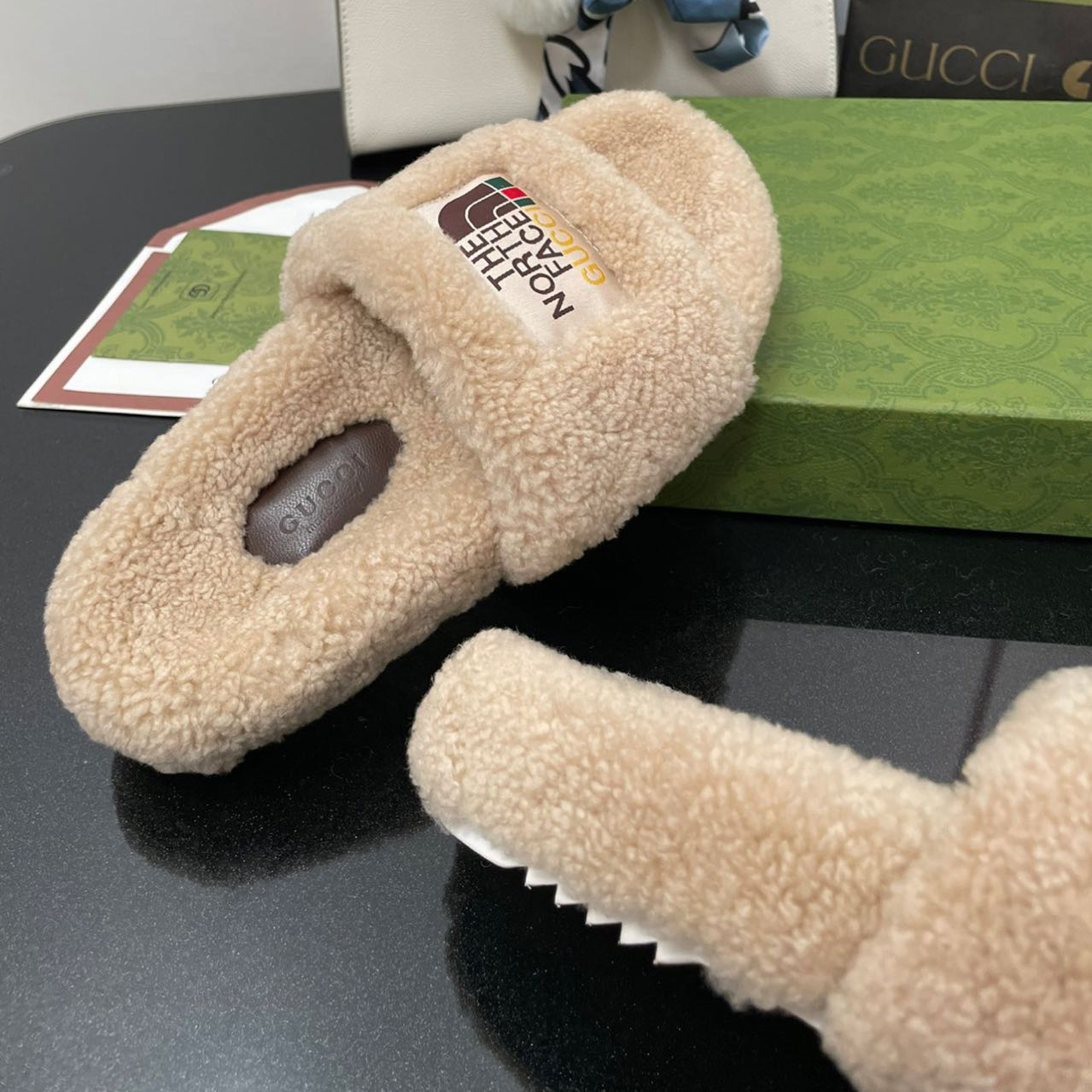 Gucci x The North Face Women's Slide Sandal With Wool - EUR FASHION