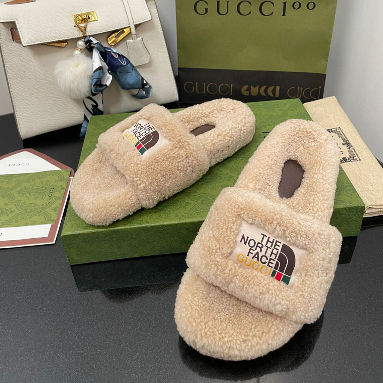 Gucci x The North Face Women's Slide Sandal With Wool - EUR FASHION