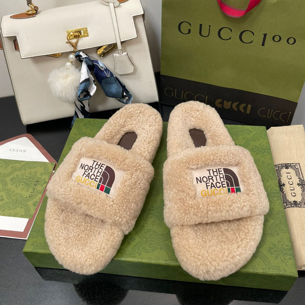 Gucci x The North Face Women's Slide Sandal With Wool - EUR FASHION