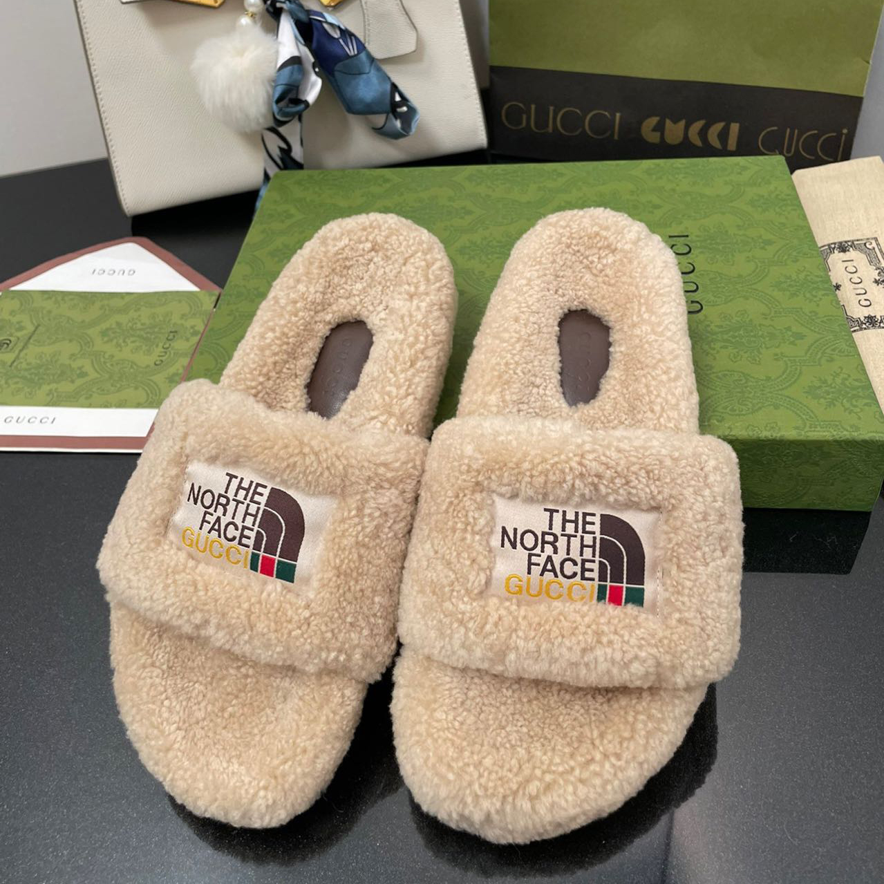 Gucci x The North Face Women's Slide Sandal With Wool - EUR FASHION