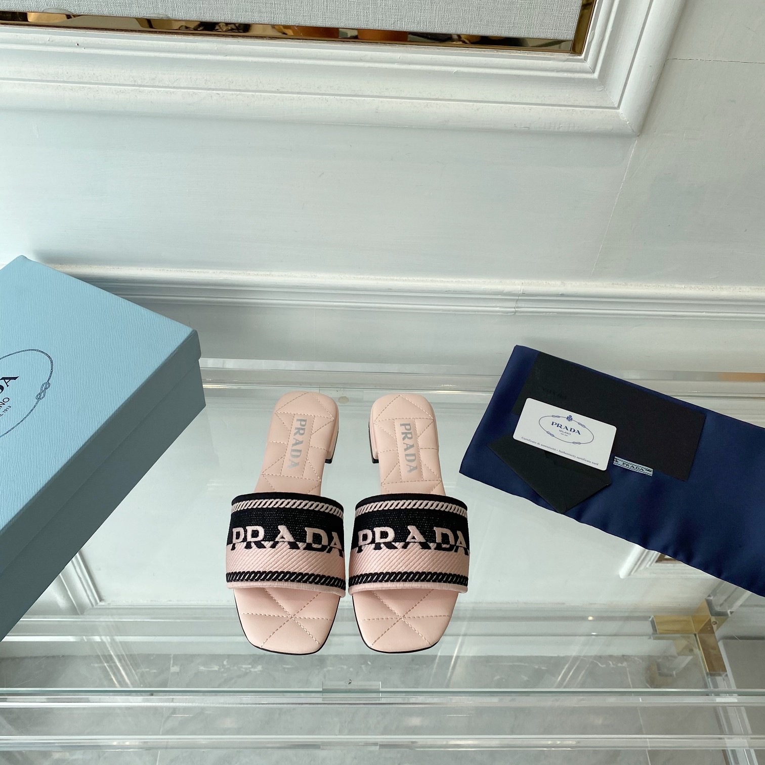 Prada Embroidered Fabric Slides - EUR FASHION