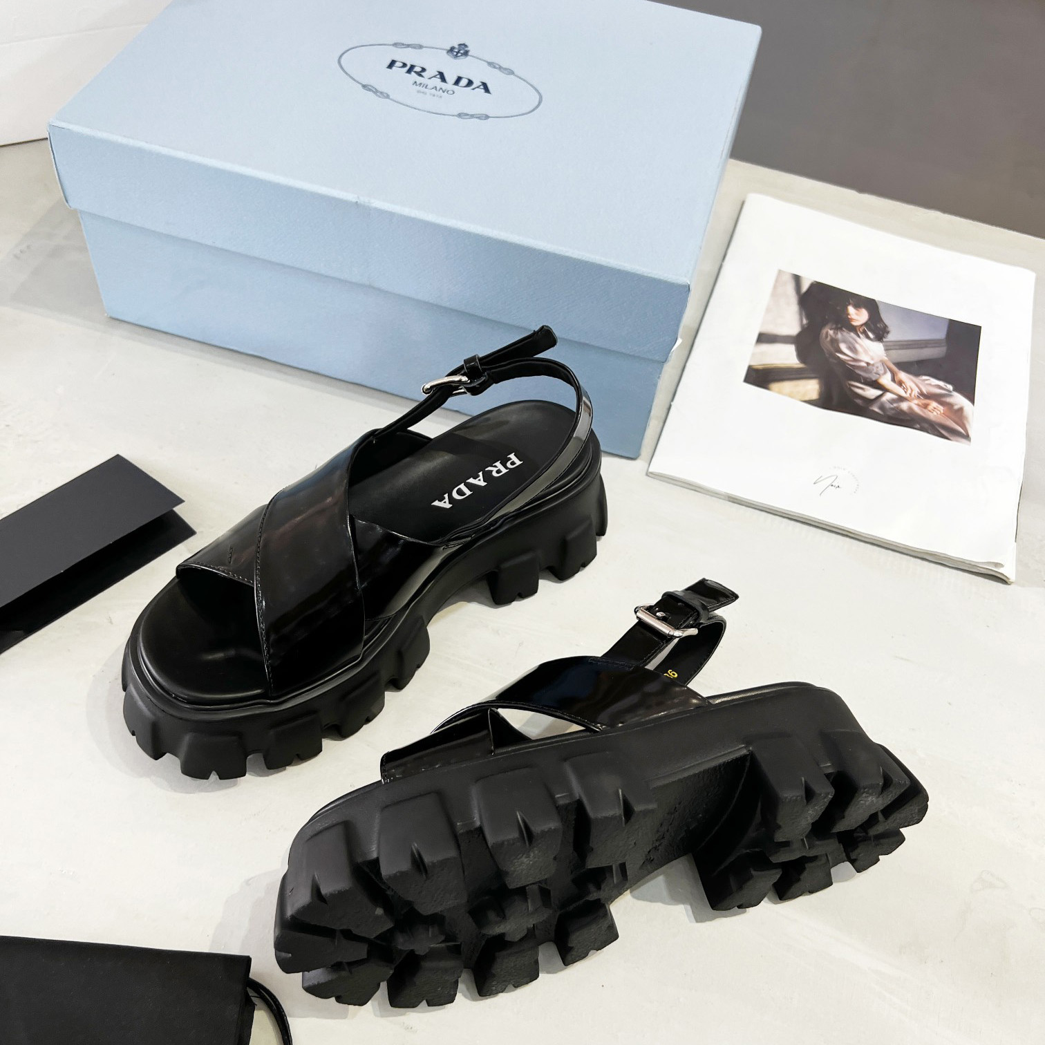 Prada Monolith Brushed Leather Sandals - EUR FASHION