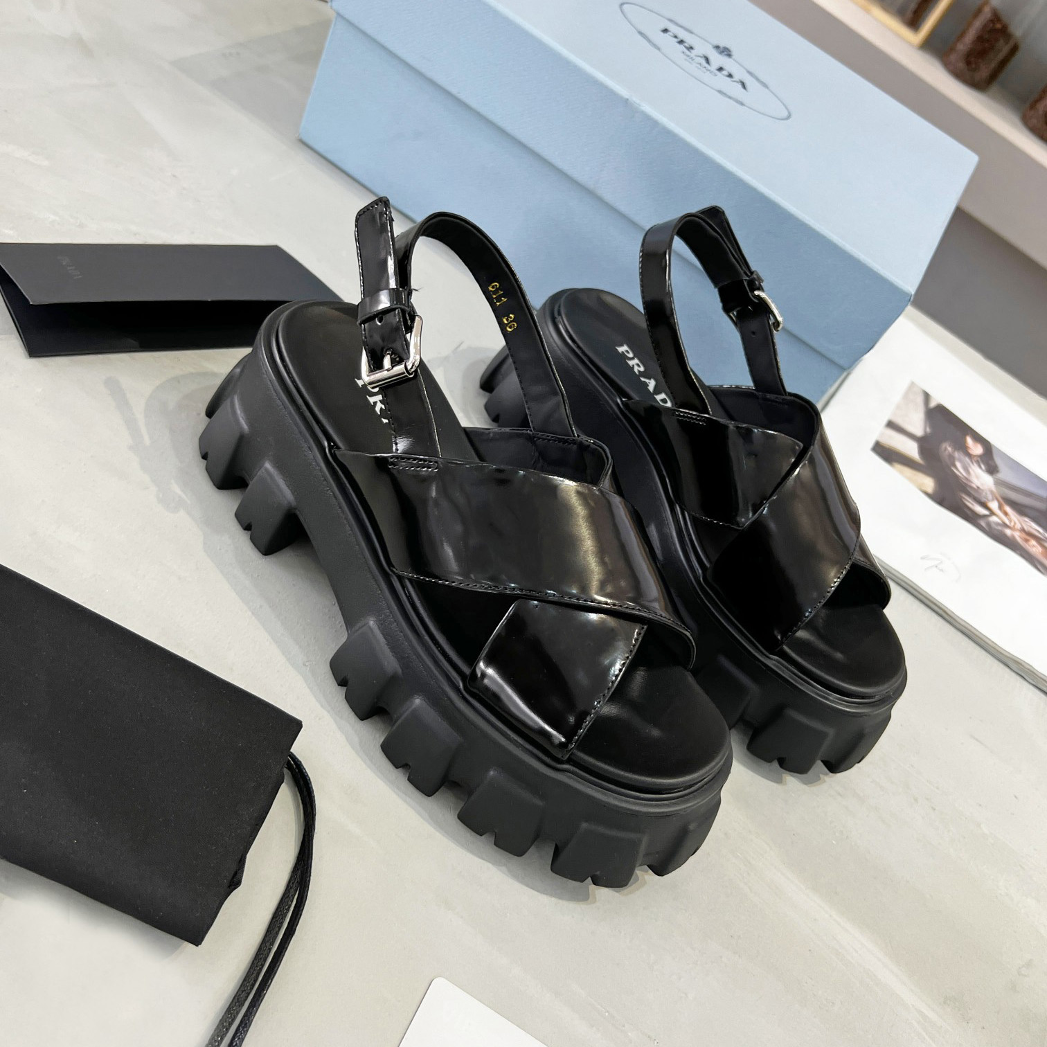 Prada Monolith Brushed Leather Sandals - EUR FASHION