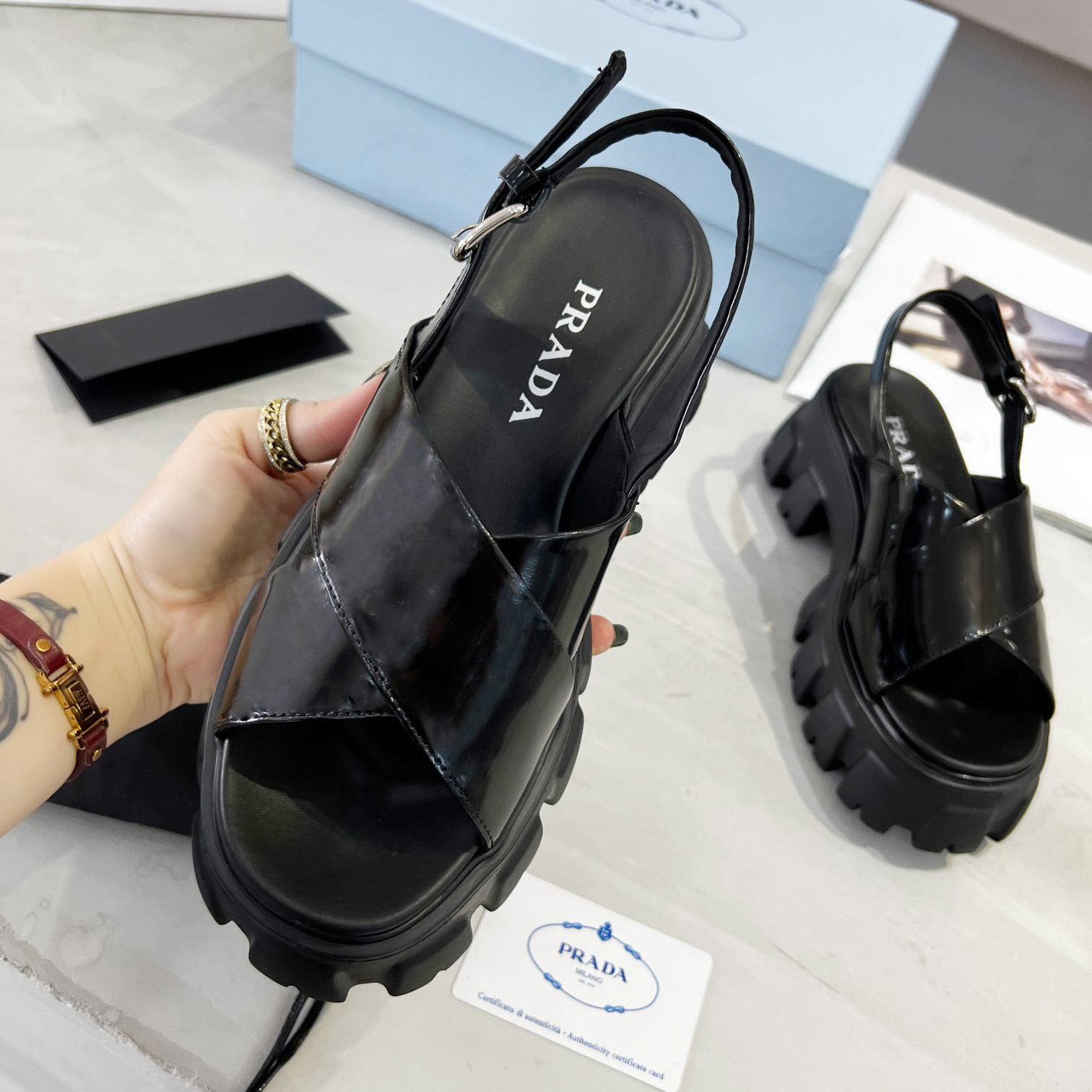 Prada Monolith Brushed Leather Sandals - EUR FASHION