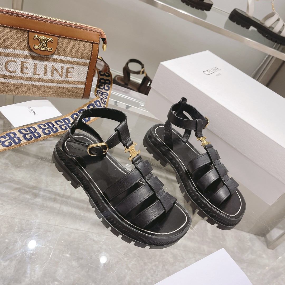 Celine Clea Triomphe Gladiator Chunky Sandal In Black - EUR FASHION