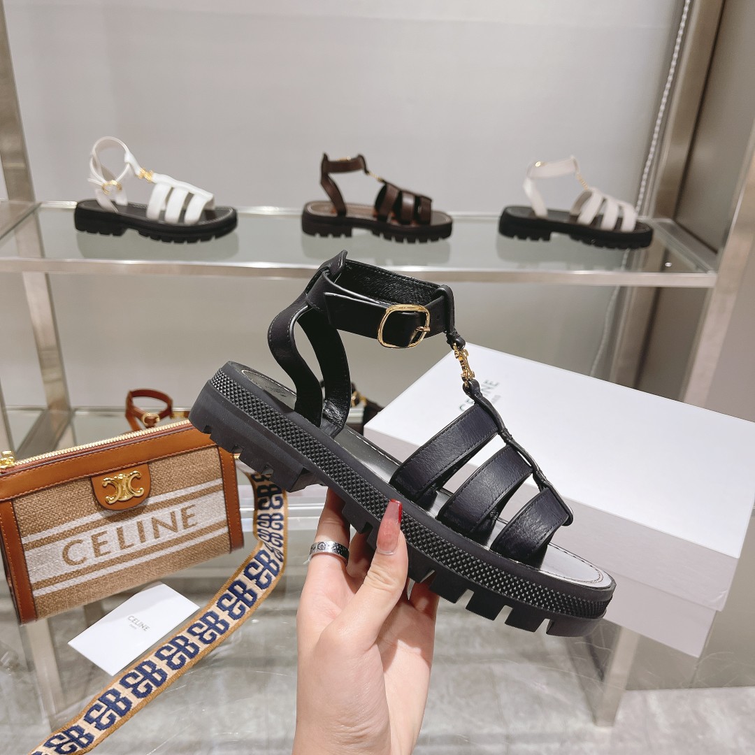 Celine Clea Triomphe Gladiator Chunky Sandal In Black - EUR FASHION