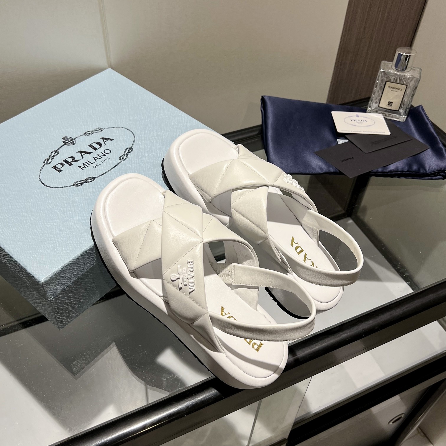 Prada Quilted Nappa Leather Flatform Sandals - EUR FASHION