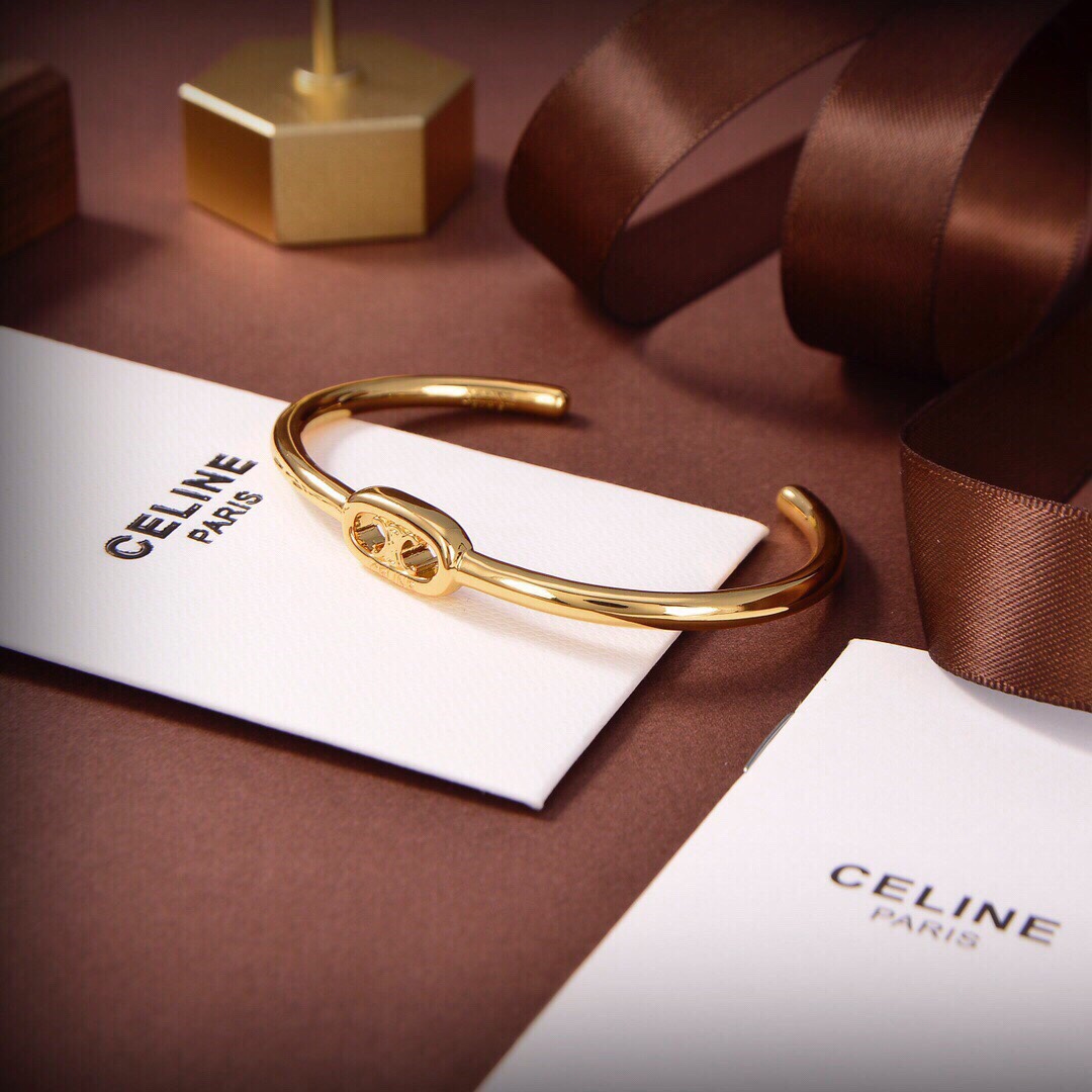 Celine Maillon Triomphe Thin Cuff In Brass With Gold Finish - EUR FASHION