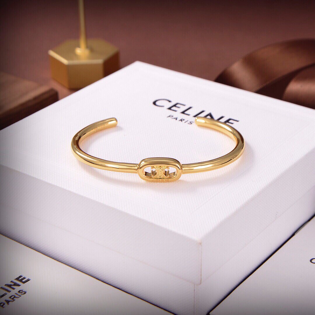 Celine Maillon Triomphe Thin Cuff In Brass With Gold Finish - EUR FASHION