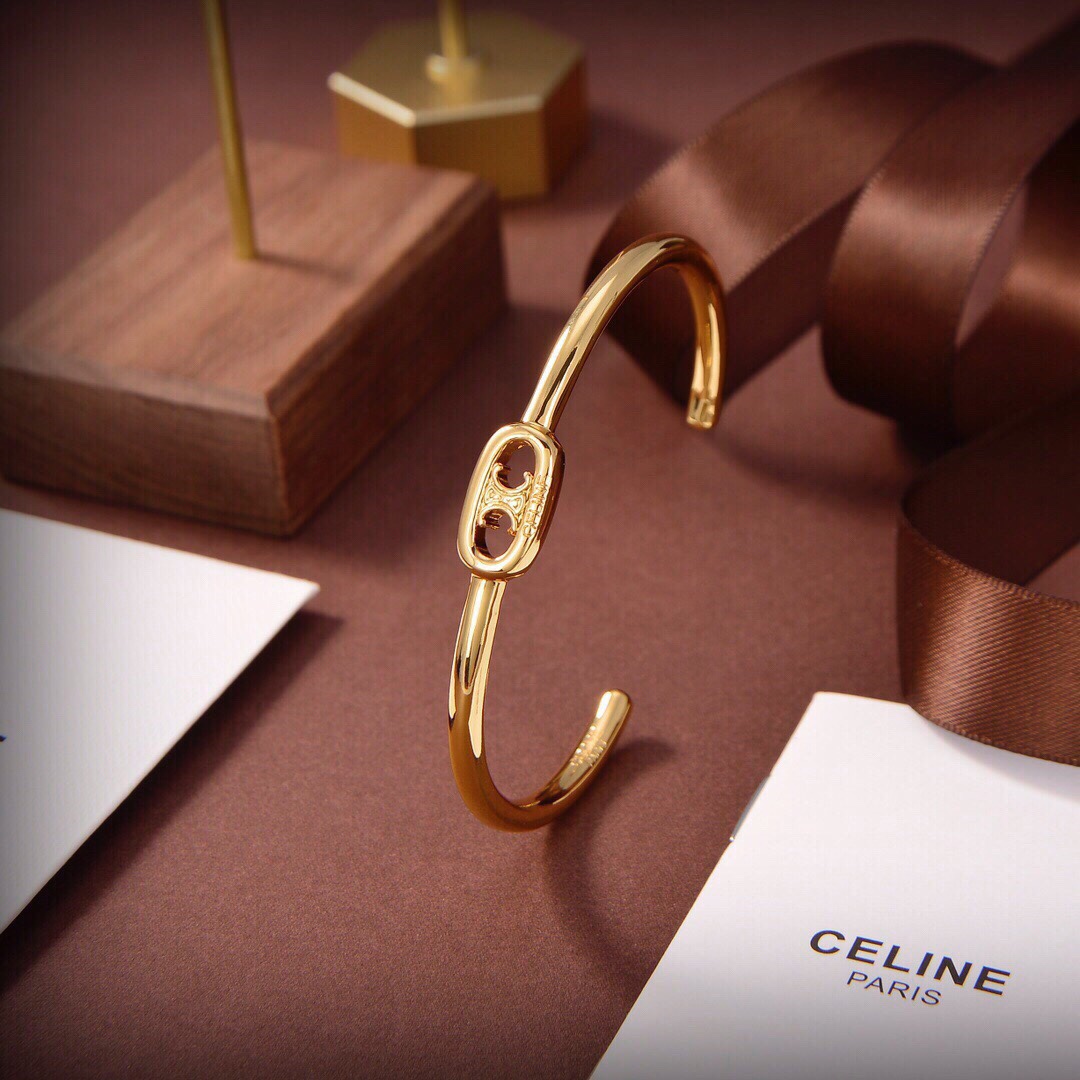 Celine Maillon Triomphe Thin Cuff In Brass With Gold Finish - EUR FASHION