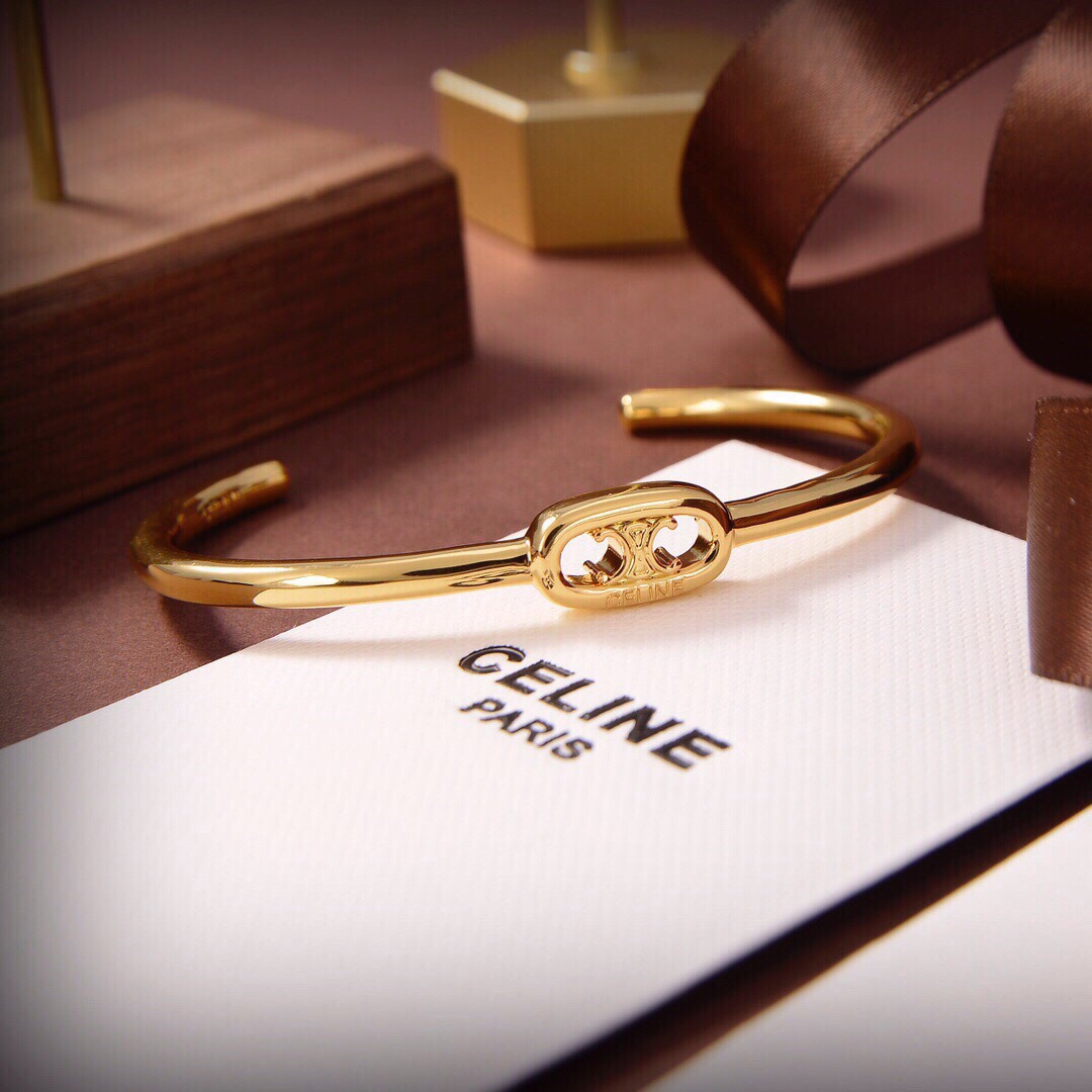 Celine Maillon Triomphe Thin Cuff In Brass With Gold Finish - EUR FASHION