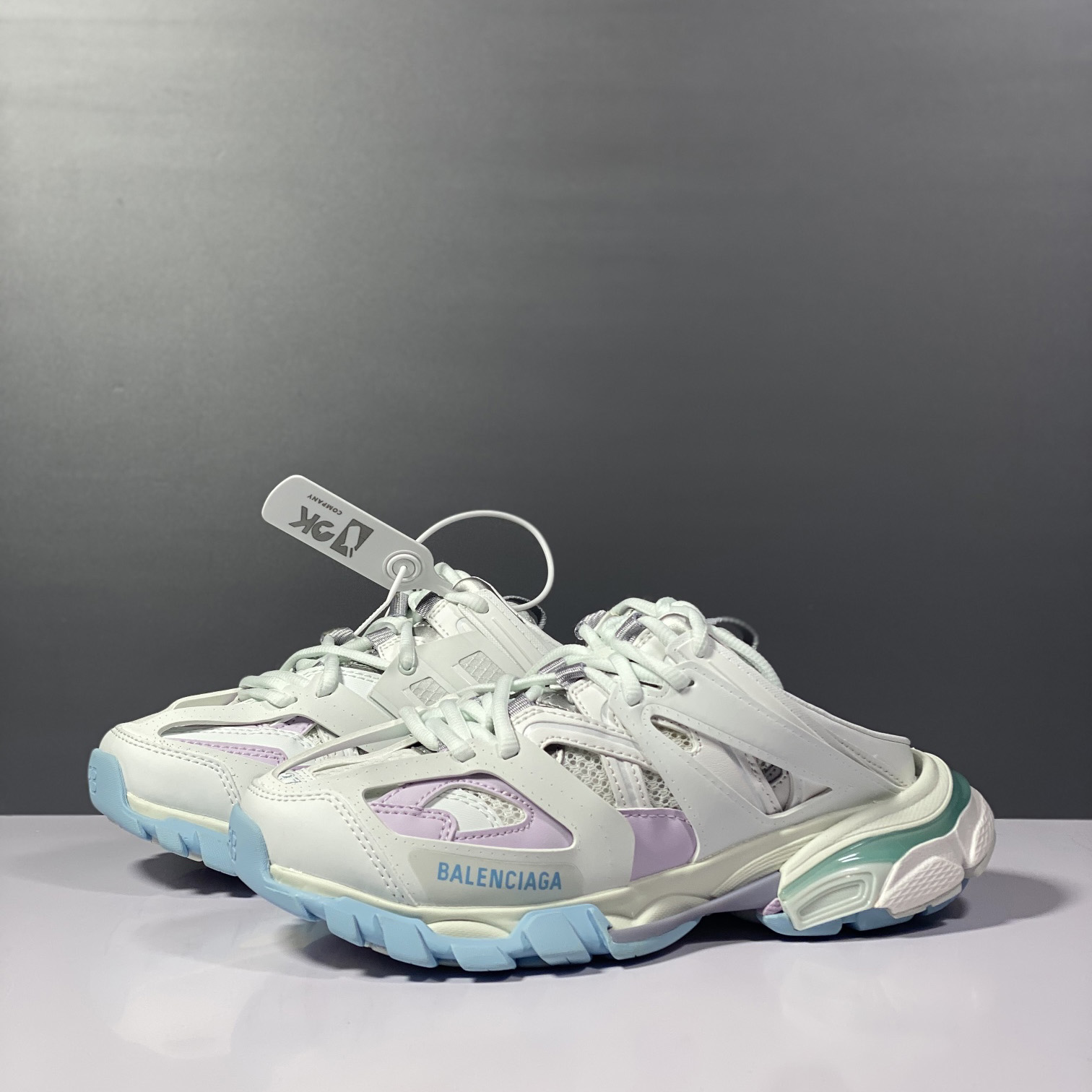 Balenciaga Track Mule In White, Light Blue And Light Pink Mesh And Nylon - EUR FASHION