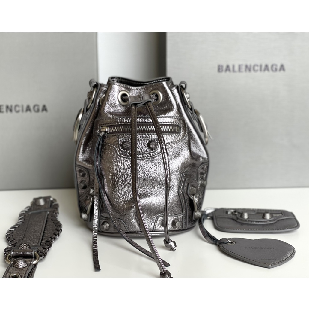 Balenciaga Le Cagole XS Bucket Bag Metallized With Rhinestones - EUR FASHION