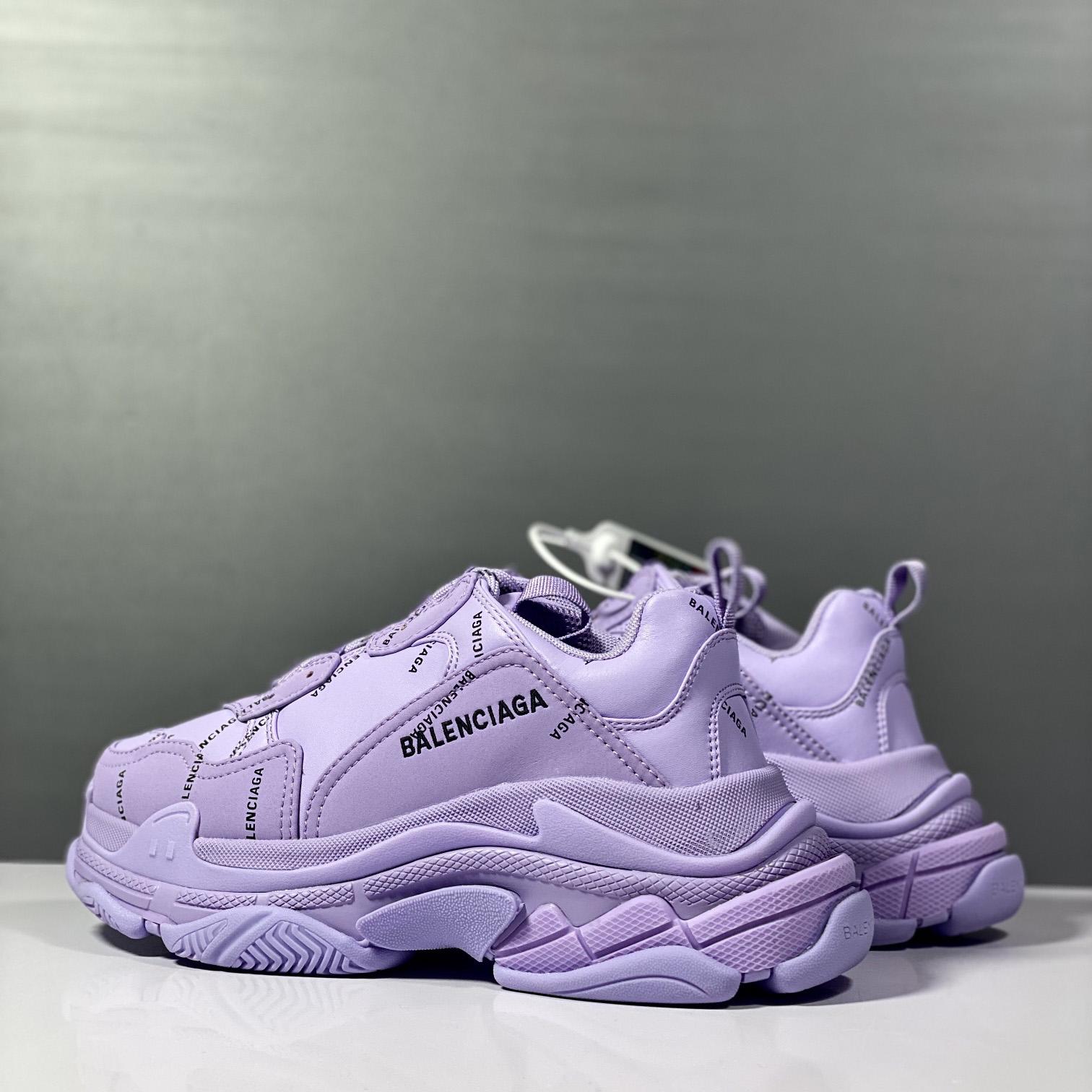 Balenciaga Triple S Sneaker Allover Logo In Light Purple And Black Technical Material - EUR FASHION