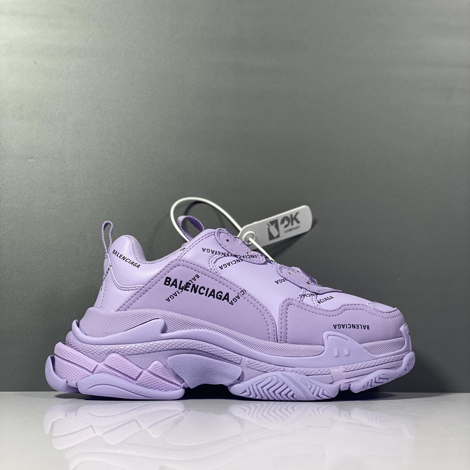 Balenciaga Triple S Sneaker Allover Logo In Light Purple And Black Technical Material - EUR FASHION