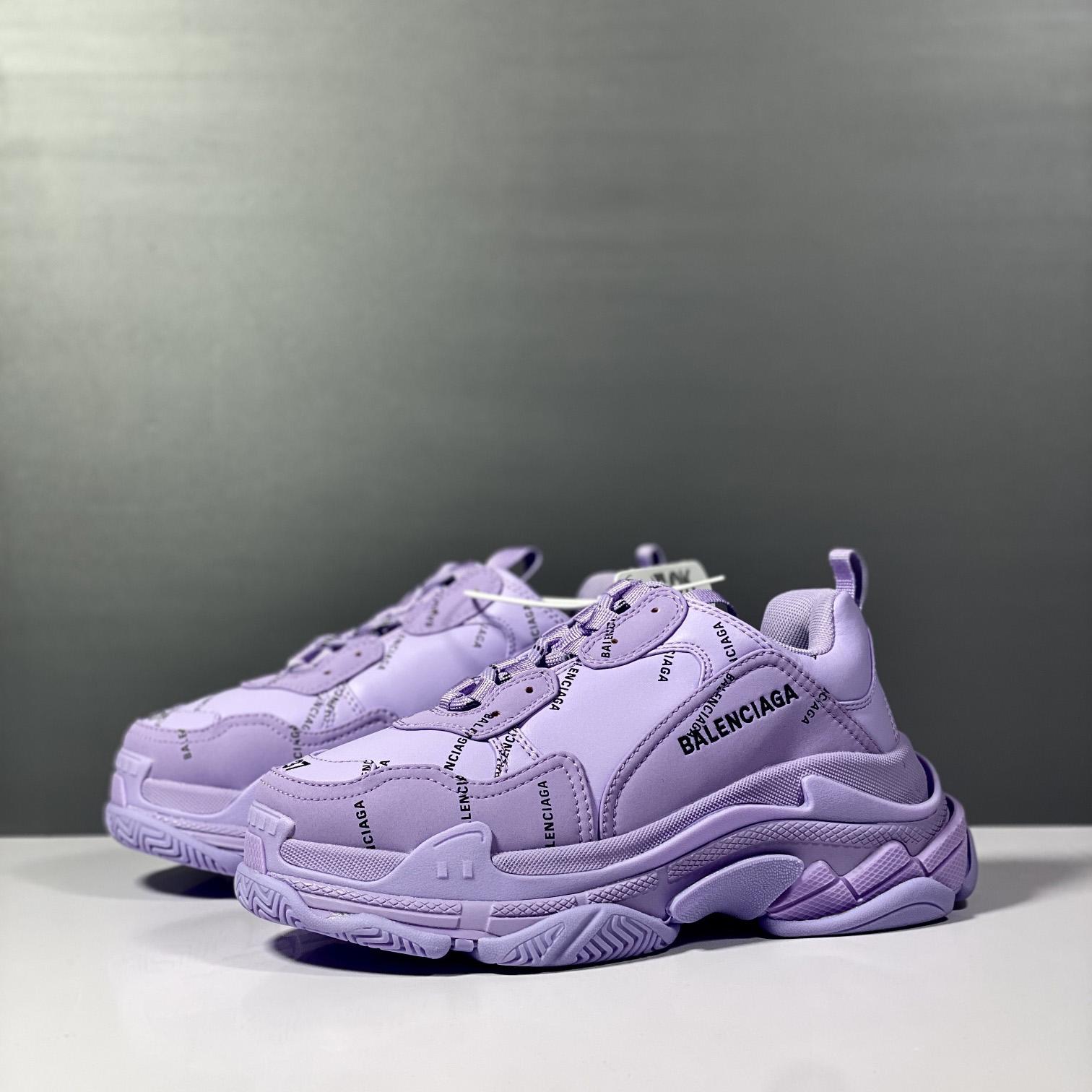 Balenciaga Triple S Sneaker Allover Logo In Light Purple And Black Technical Material - EUR FASHION