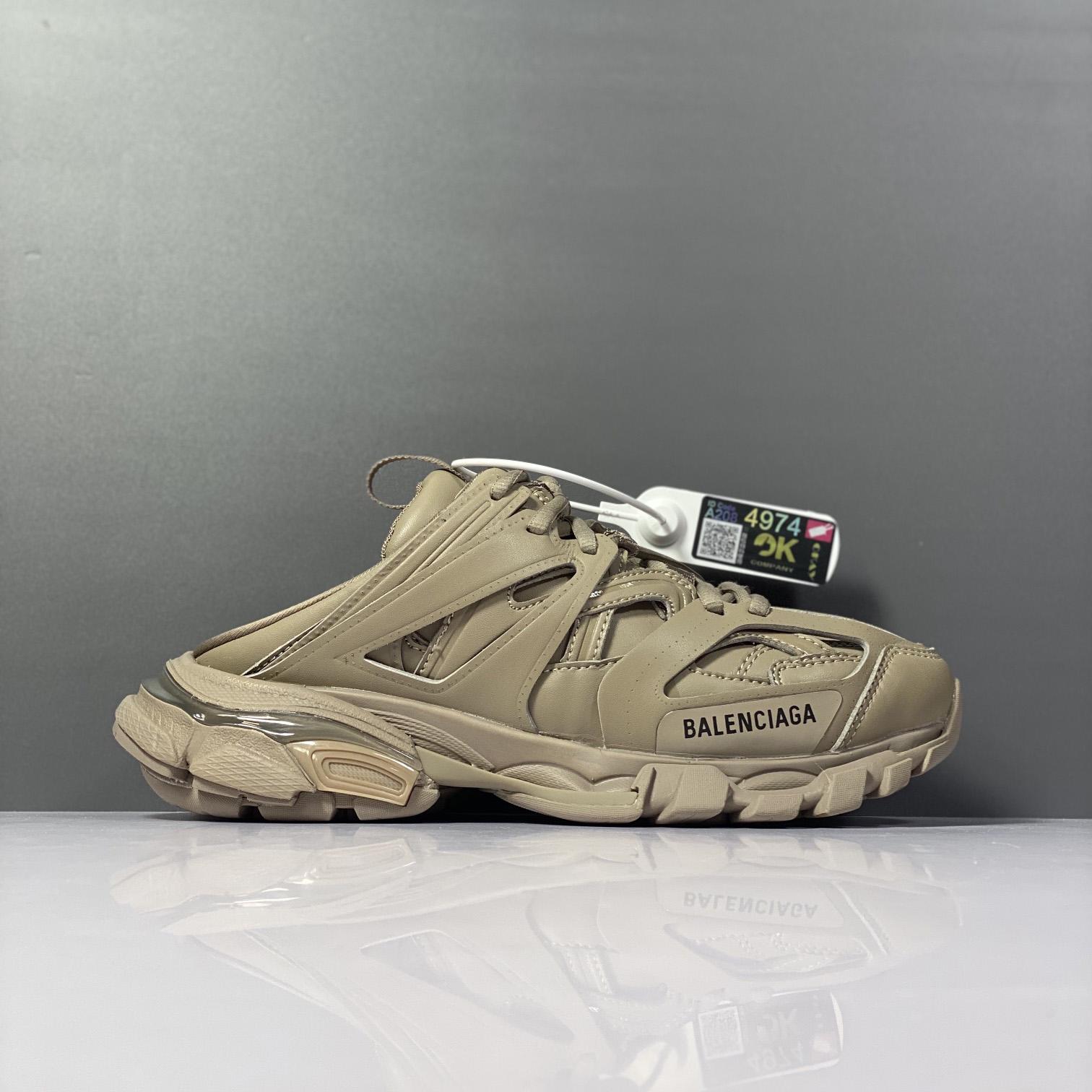 Balenciaga Track Sneaker Mule In Dark Beige And Black Mesh And Nylon - EUR FASHION