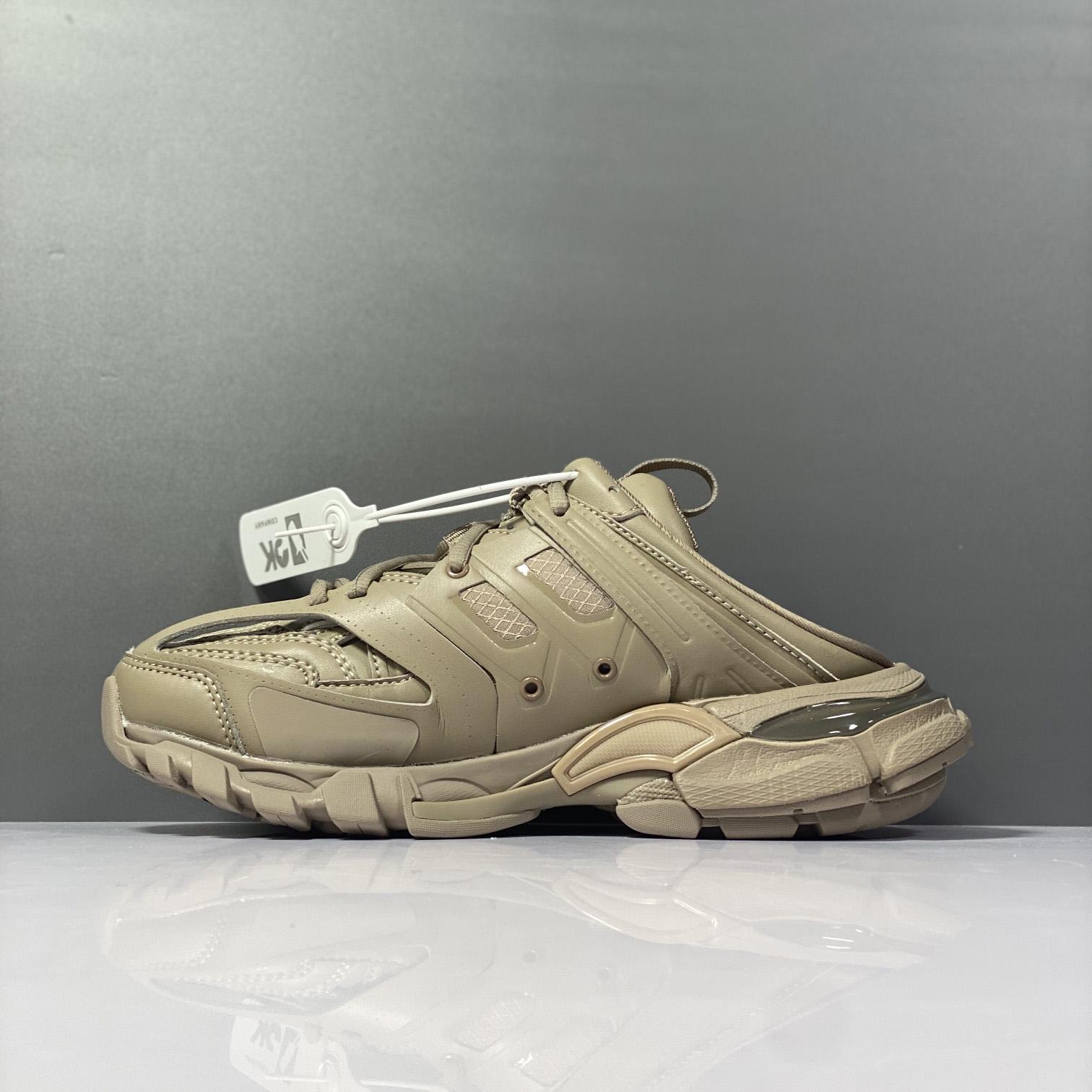 Balenciaga Track Sneaker Mule In Dark Beige And Black Mesh And Nylon - EUR FASHION