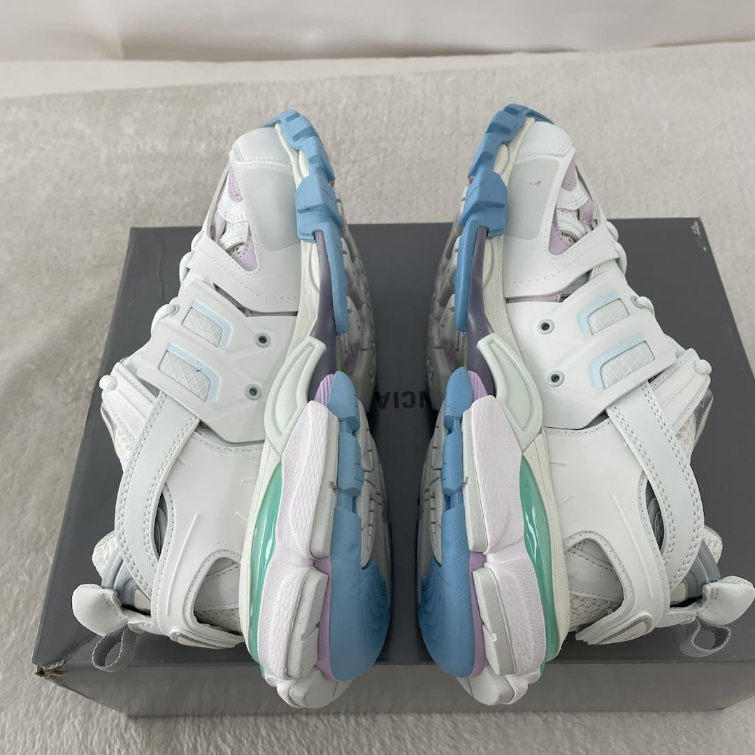 Balenciaga Track Sneaker In White And Pastel Mesh And Nylon - EUR FASHION