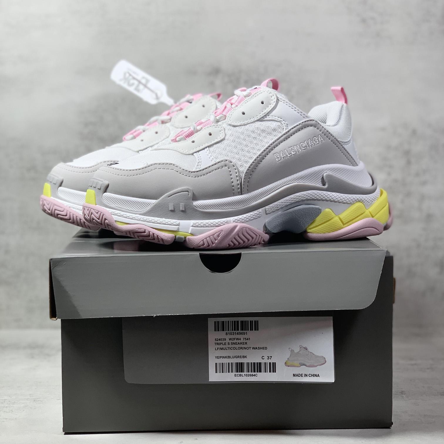 Balenciaga Triple S Sneaker In Grey, White, Light Yellow, Light Pink And Light Nlue Double Foam And Mesh - EUR FASHION