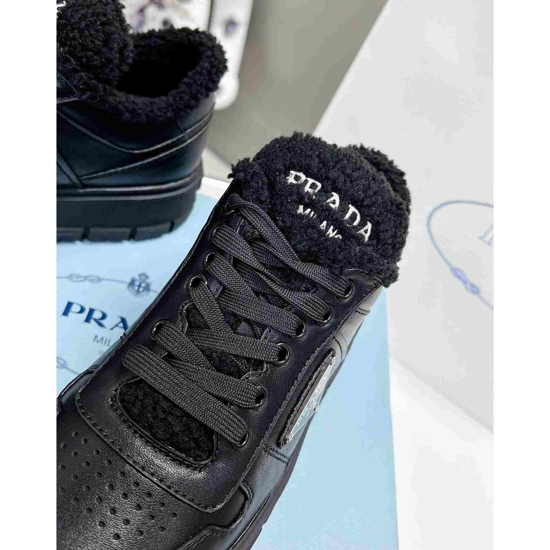 Prada Leather And Shearling Sneakers - EUR FASHION