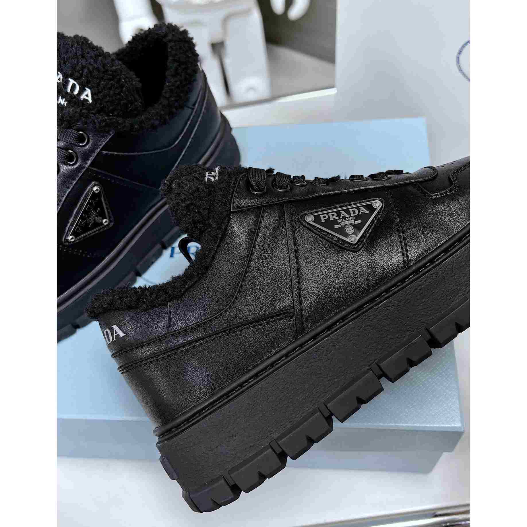 Prada Leather And Shearling Sneakers - EUR FASHION