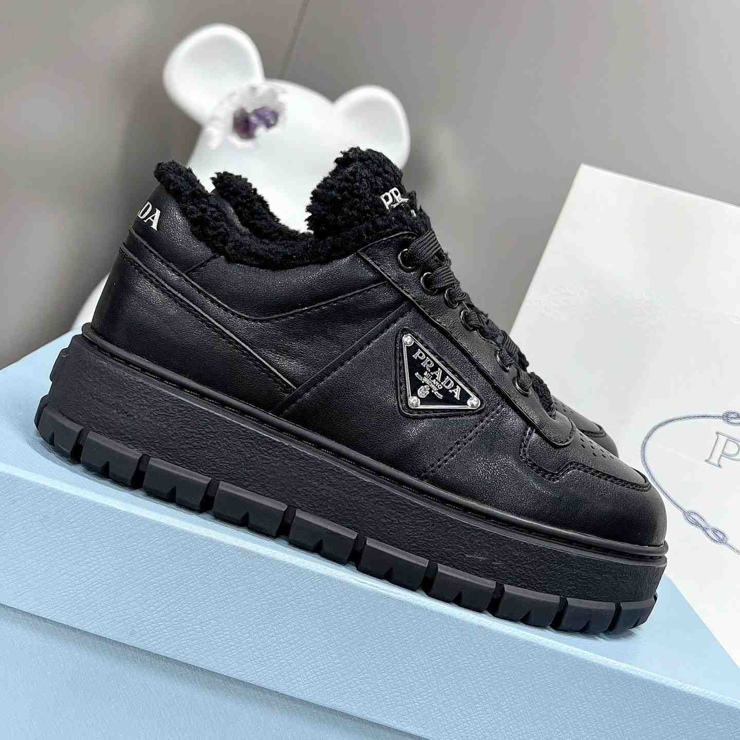 Prada Leather And Shearling Sneakers - EUR FASHION