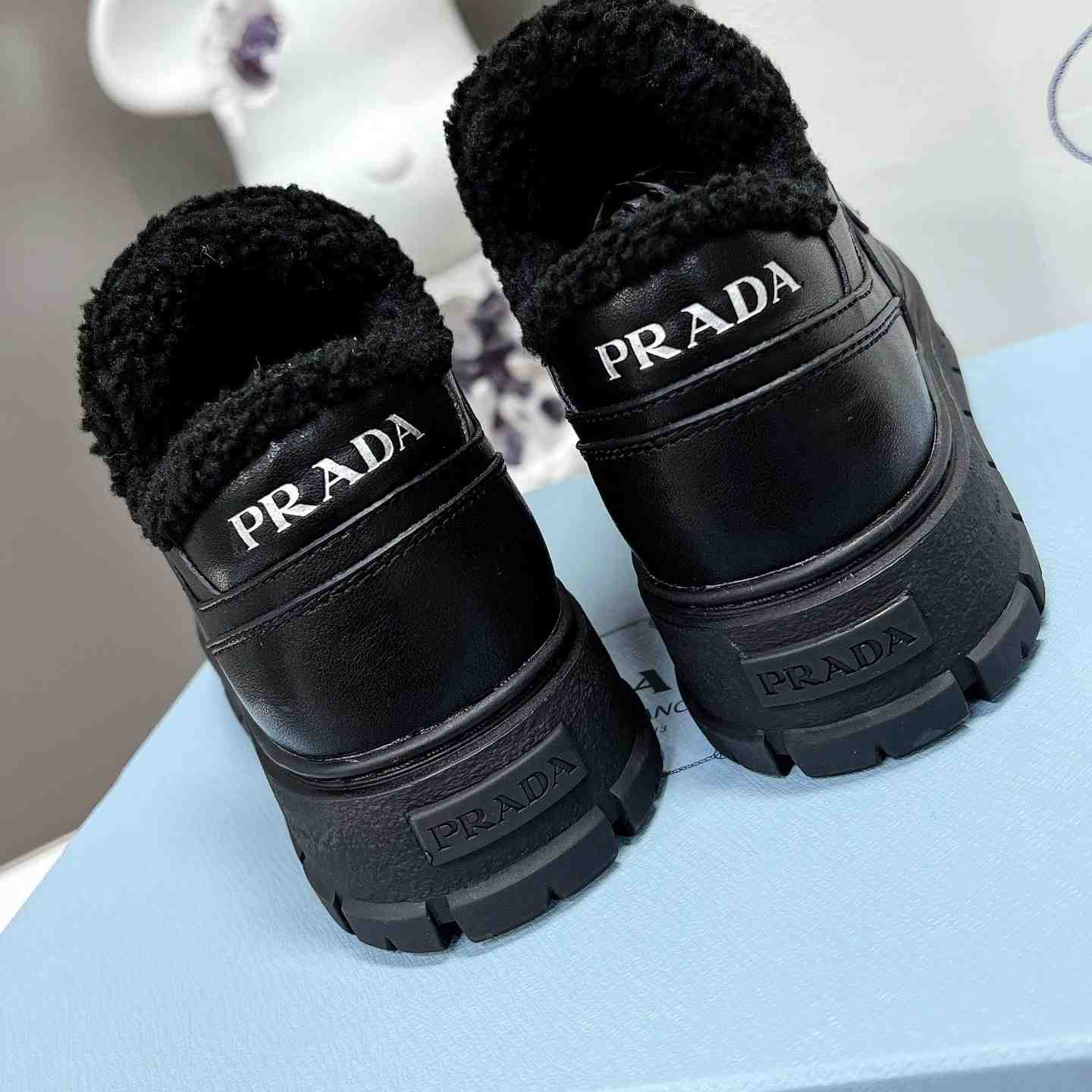 Prada Leather And Shearling Sneakers - EUR FASHION