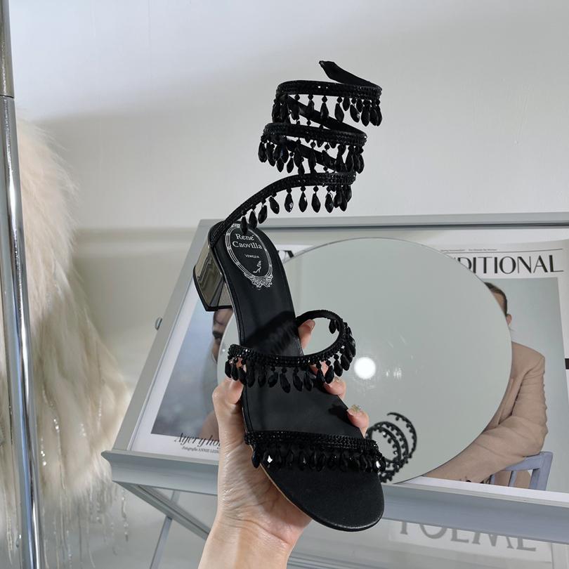 Rene Caovilla Black Stiletto Heel Sandals - EUR FASHION