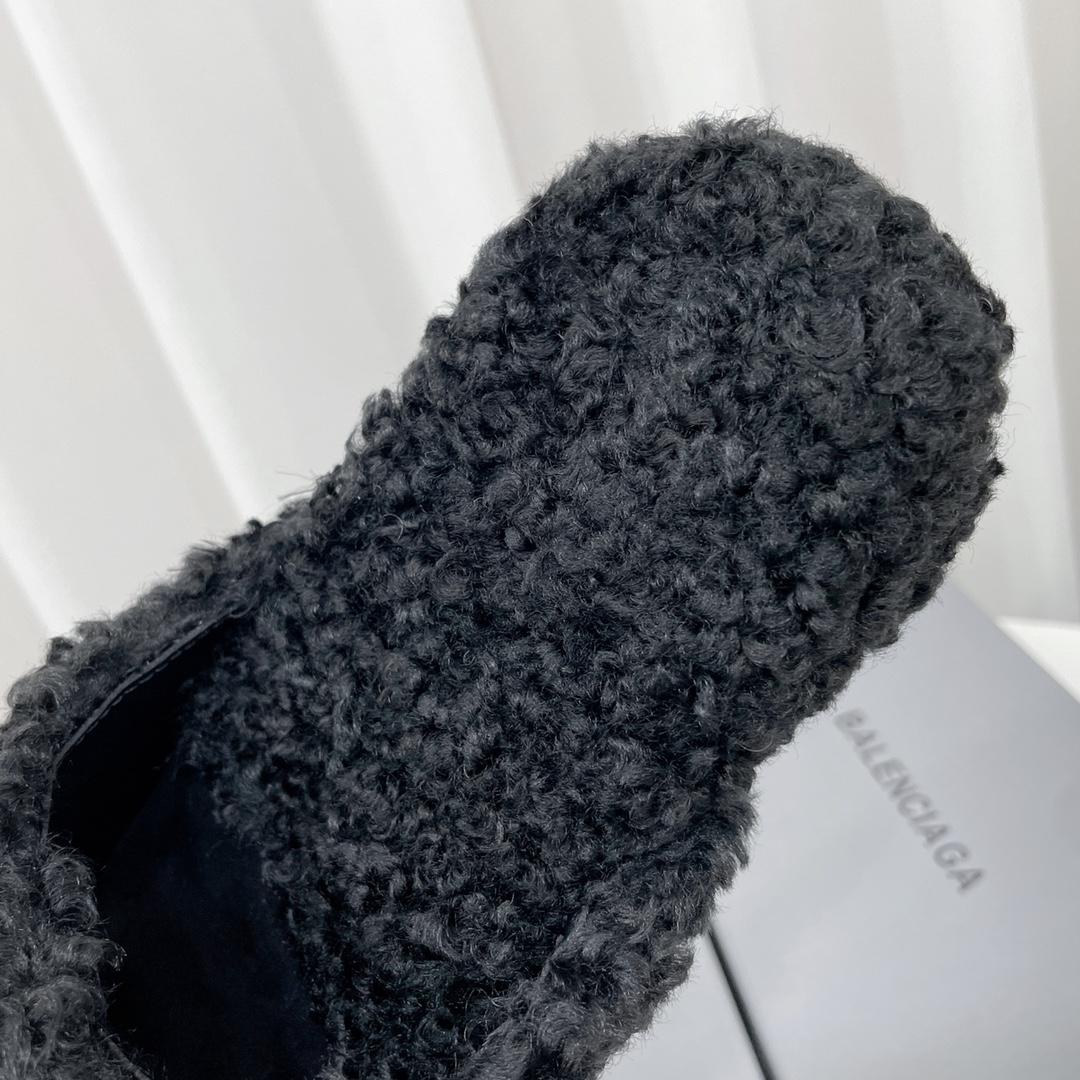 Balenciaga Cosy BB Mule In Black Fake Shearling - EUR FASHION