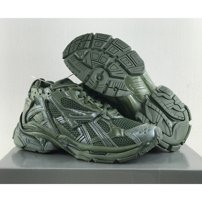 Balenciaga Runner Sneaker In Dark Green Mesh And Nylon - EUR FASHION