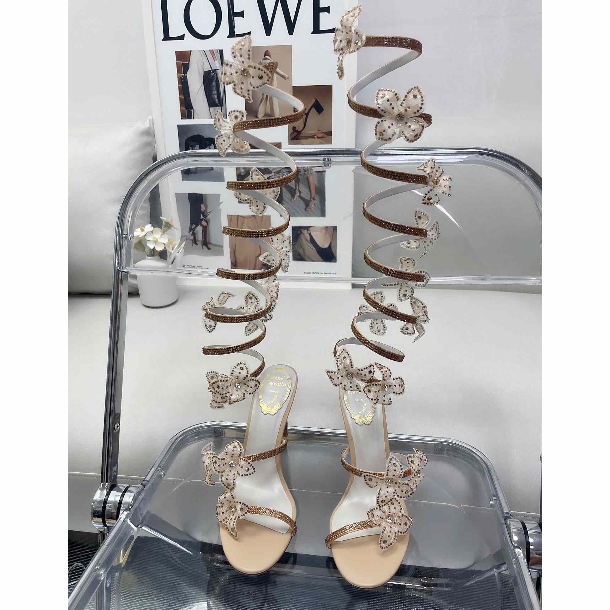 Rene Caovilla Gold Sandals With Flowers Floriane - EUR FASHION