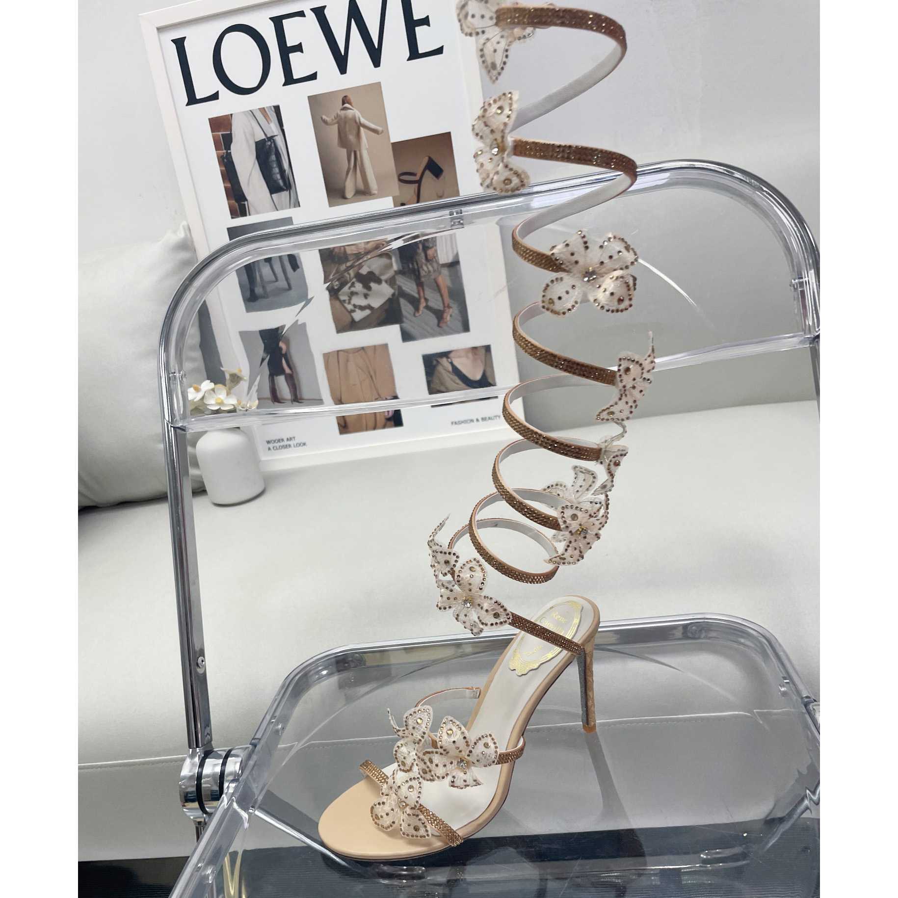 Rene Caovilla Gold Sandals With Flowers Floriane - EUR FASHION