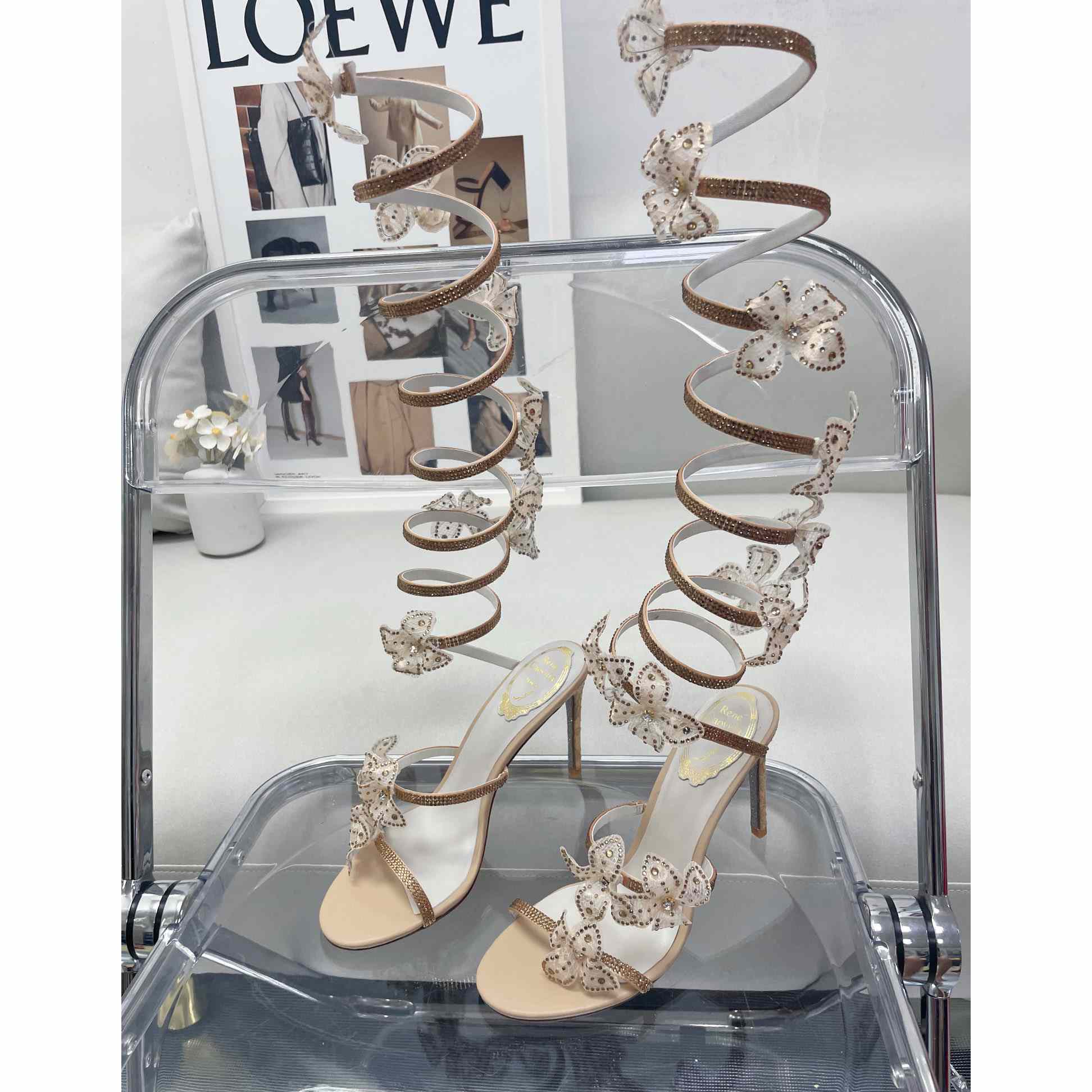 Rene Caovilla Gold Sandals With Flowers Floriane - EUR FASHION