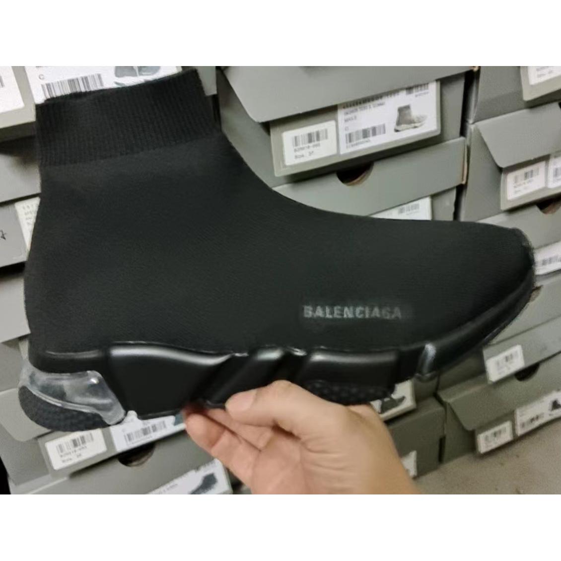 Balenciaga Speed Clear Sole Sneaker In Black Recycled Knit - EUR FASHION