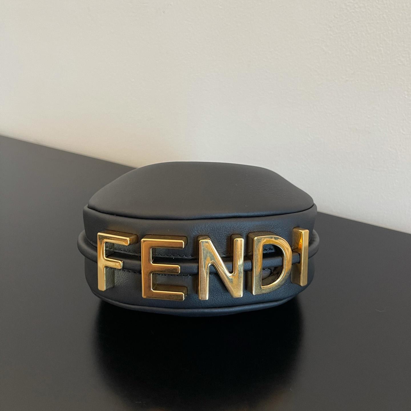 Fendi Nano Fendigraphy Black Leather Charm (16.5-14-5cm) - EUR FASHION