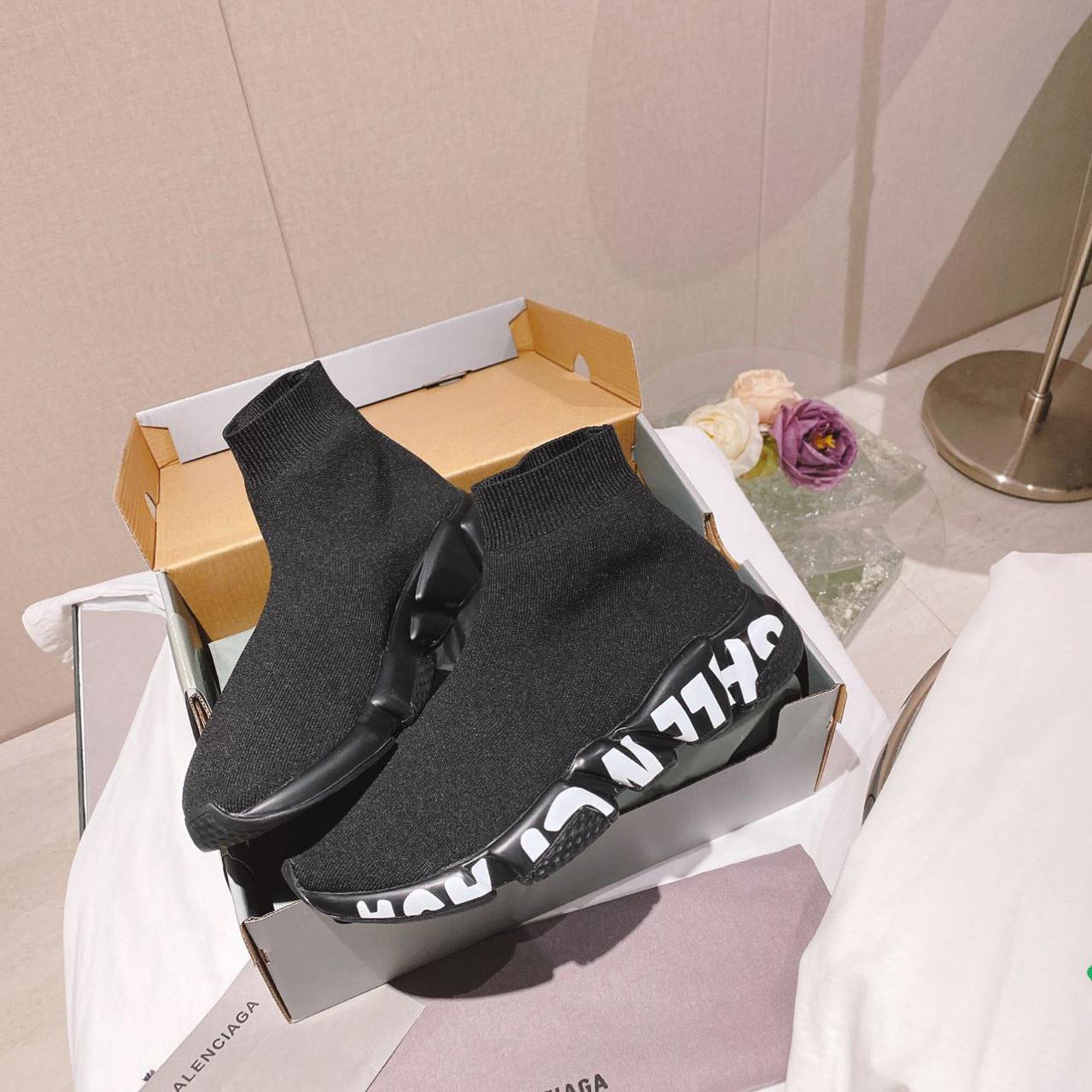 Balenciaga Speed Graffiti Sneaker In Black Knit - EUR FASHION