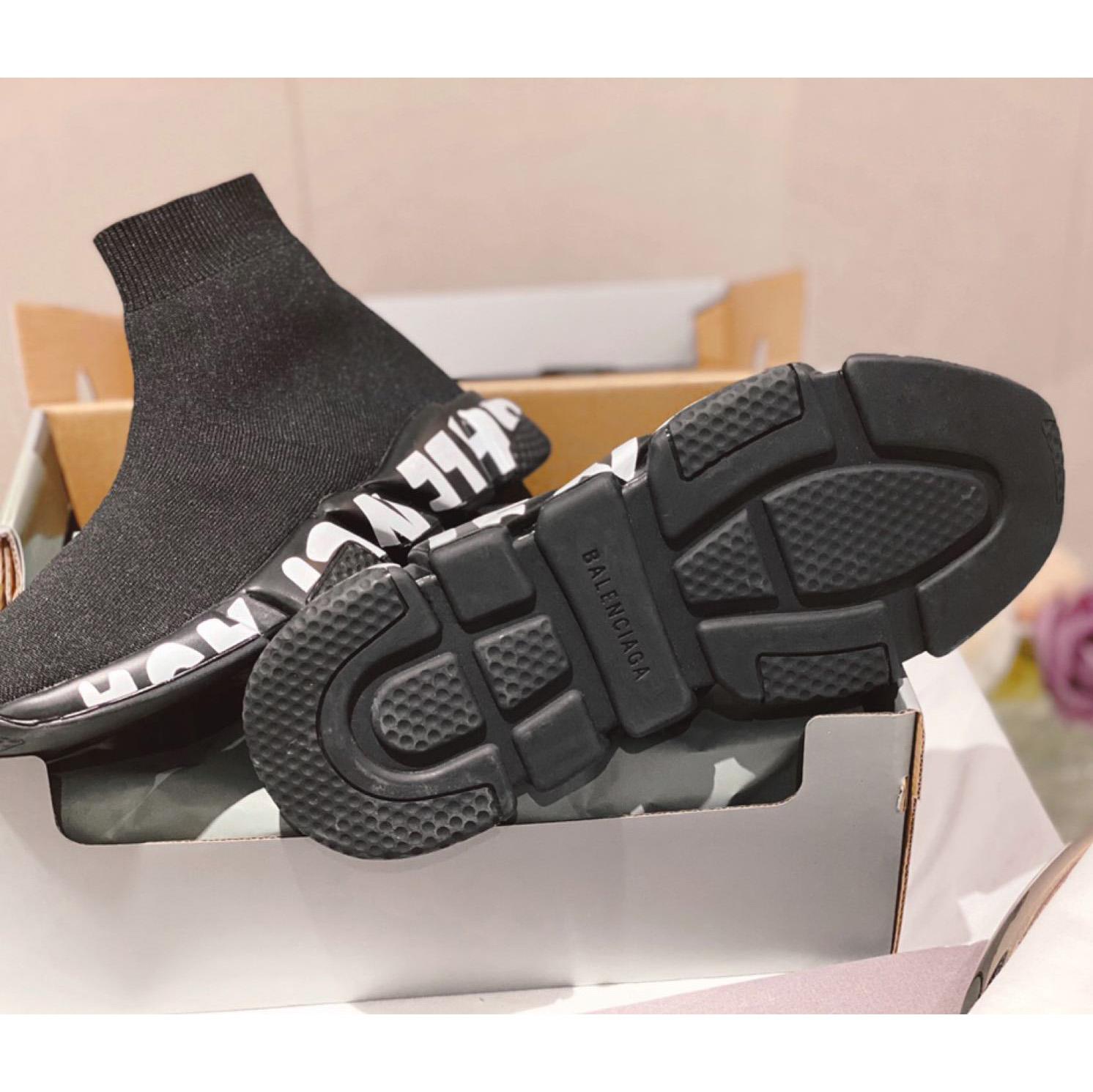 Balenciaga Speed Graffiti Sneaker In Black Knit - EUR FASHION